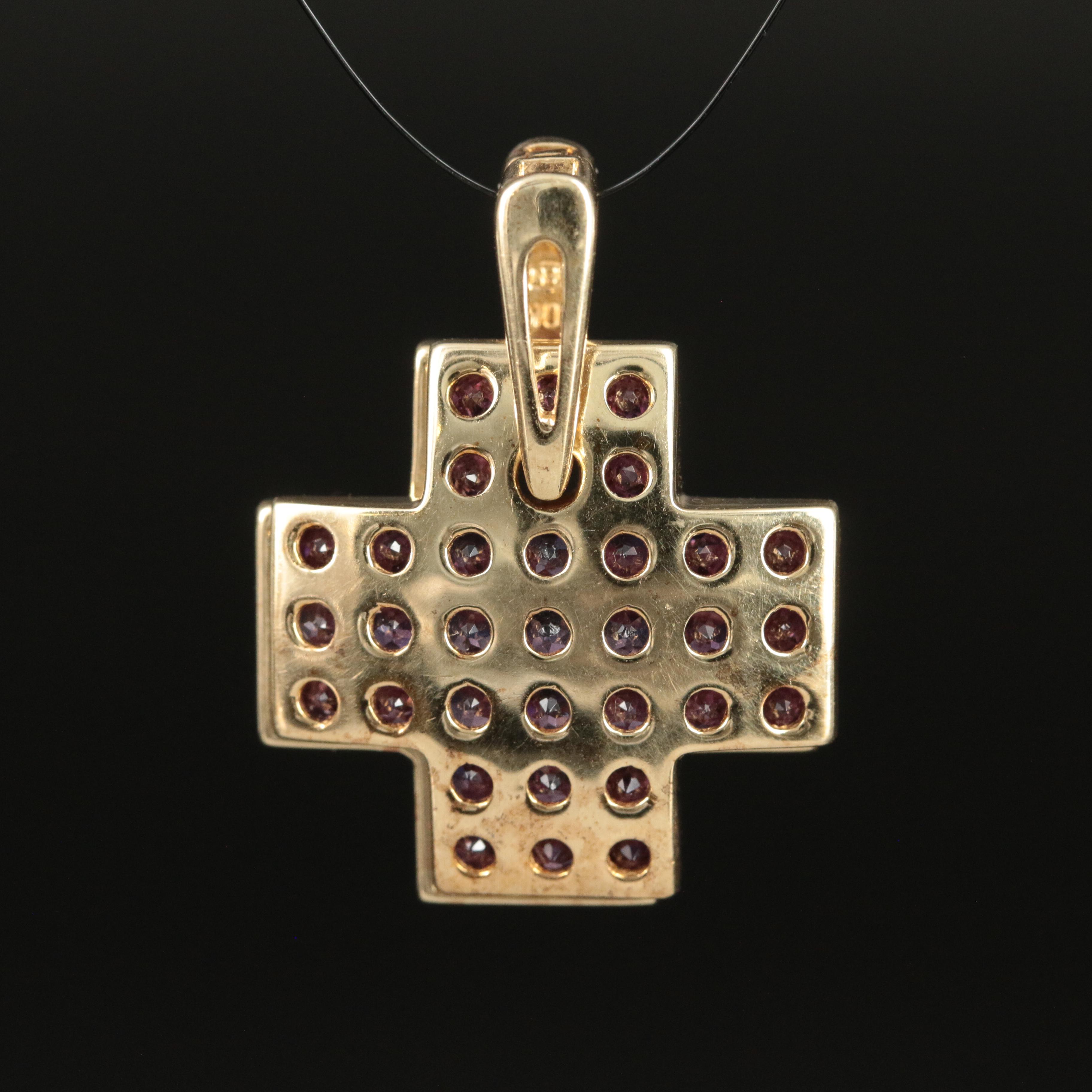 10K Amethyst and Garnet Layered Maltese Cross Enhancer Pendant