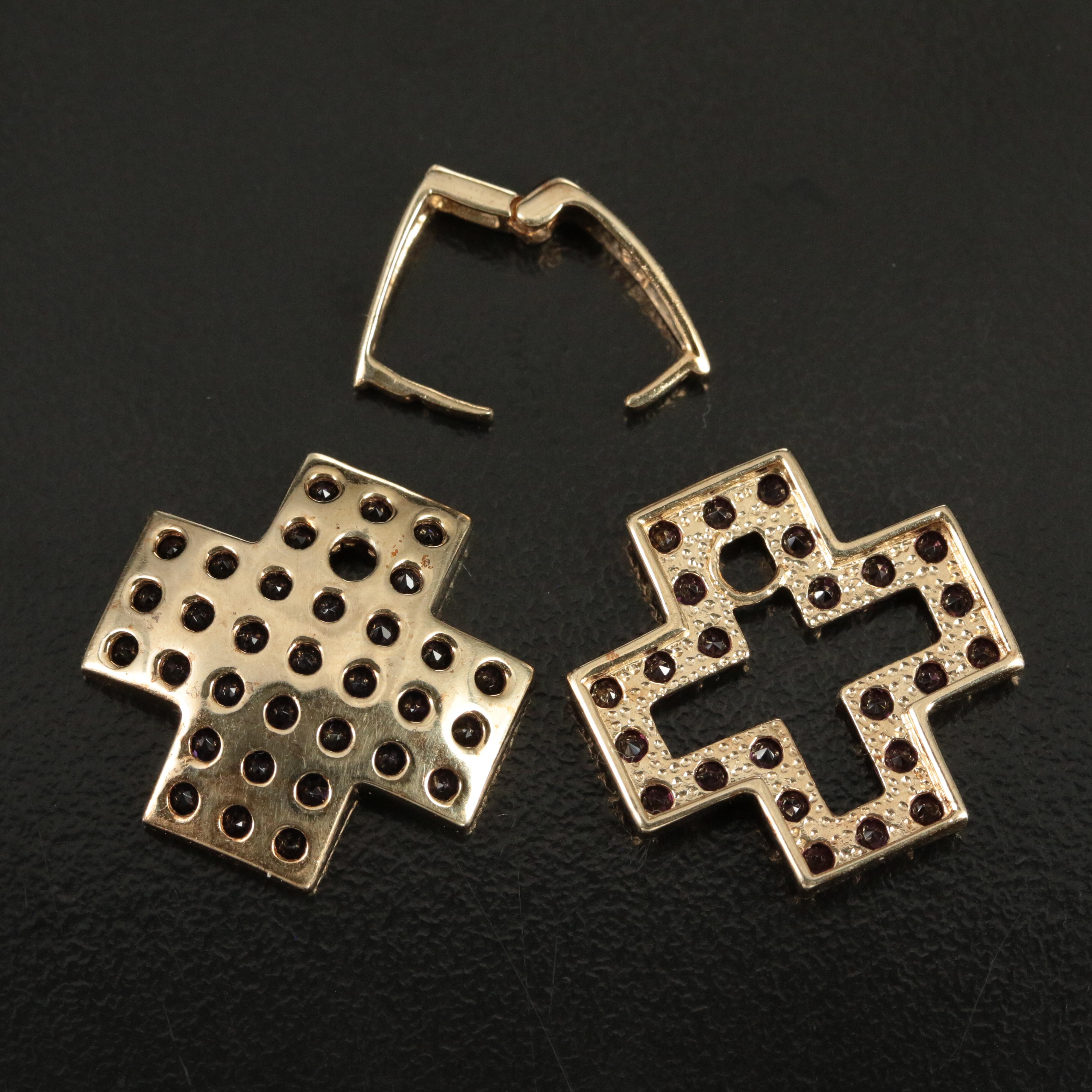 10K Amethyst and Garnet Layered Maltese Cross Enhancer Pendant