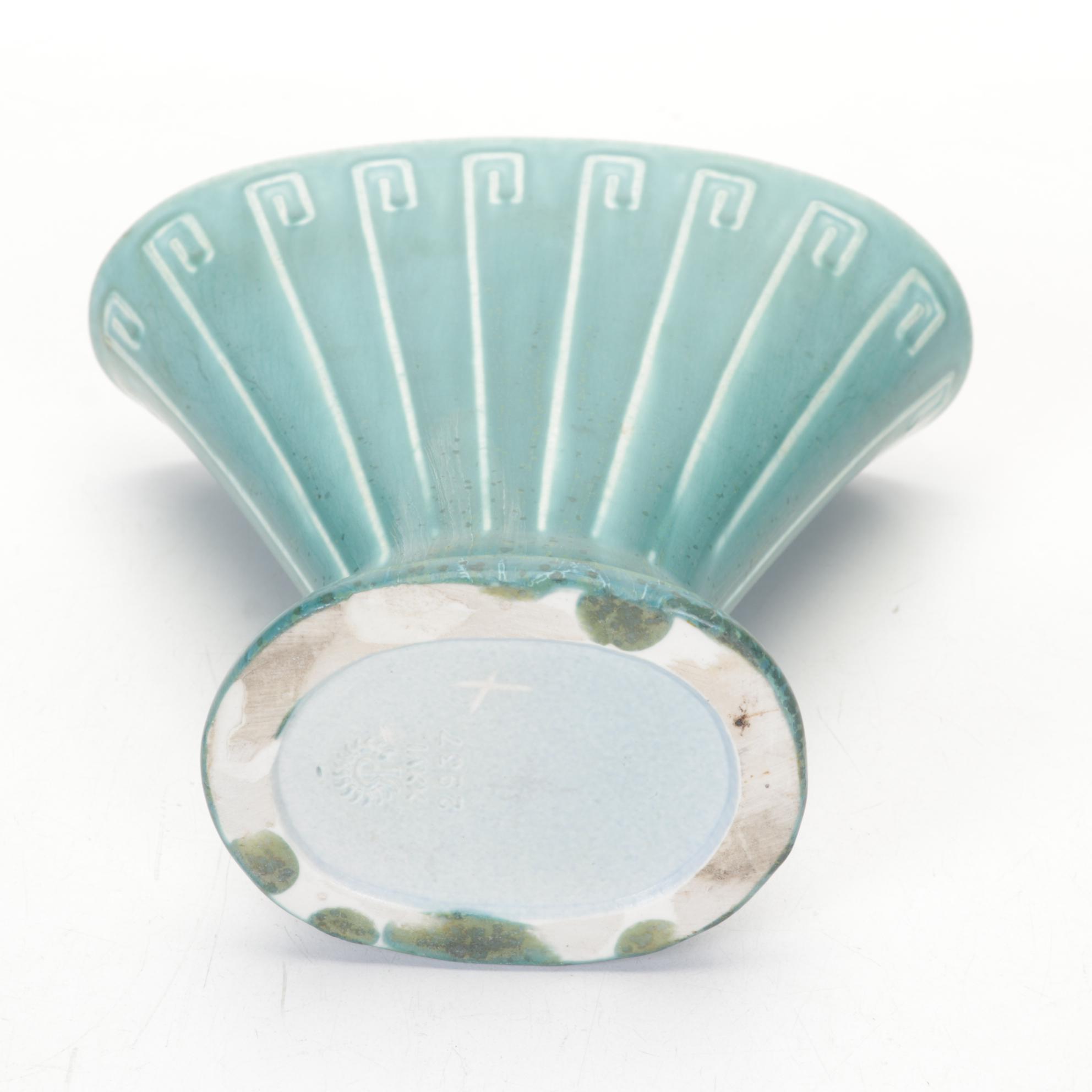 Rookwood Pottery Mottled Blue Glaze "Greek Key" Ceramic Fan Vase, 1926