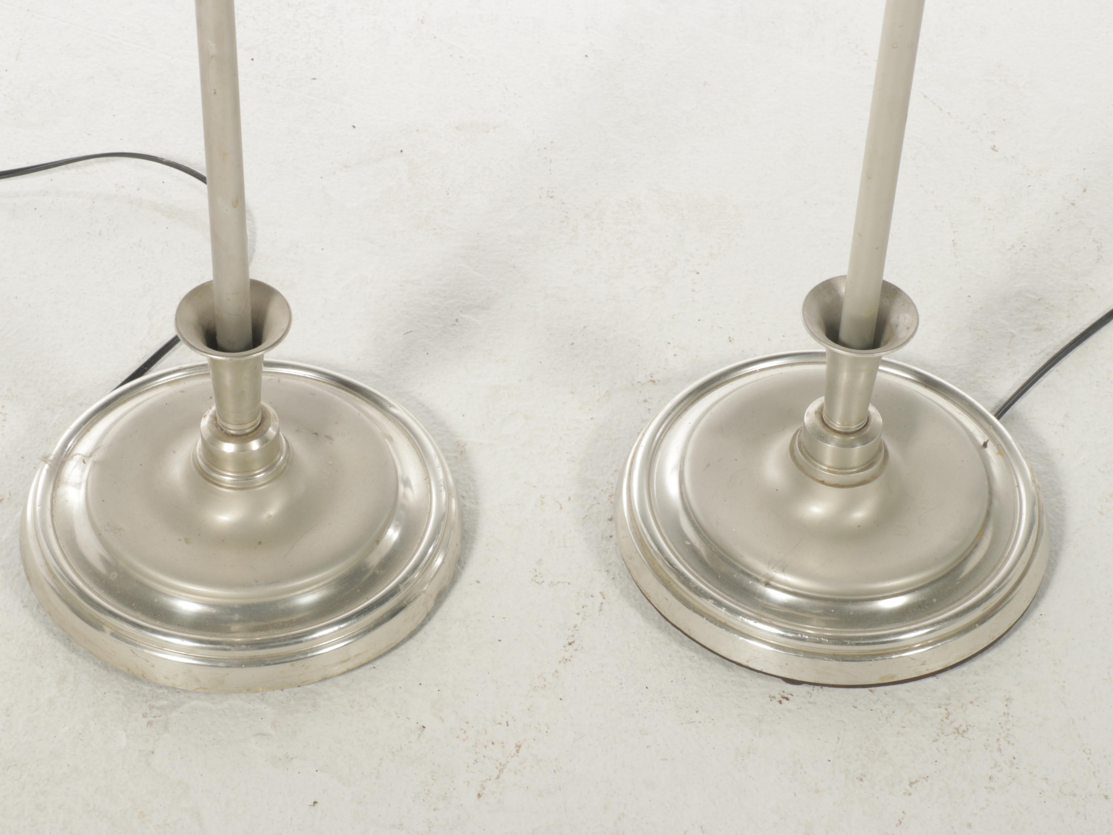 Pair of Art Deco Brushed and Painted Aluminum Torchieres, circa 1930