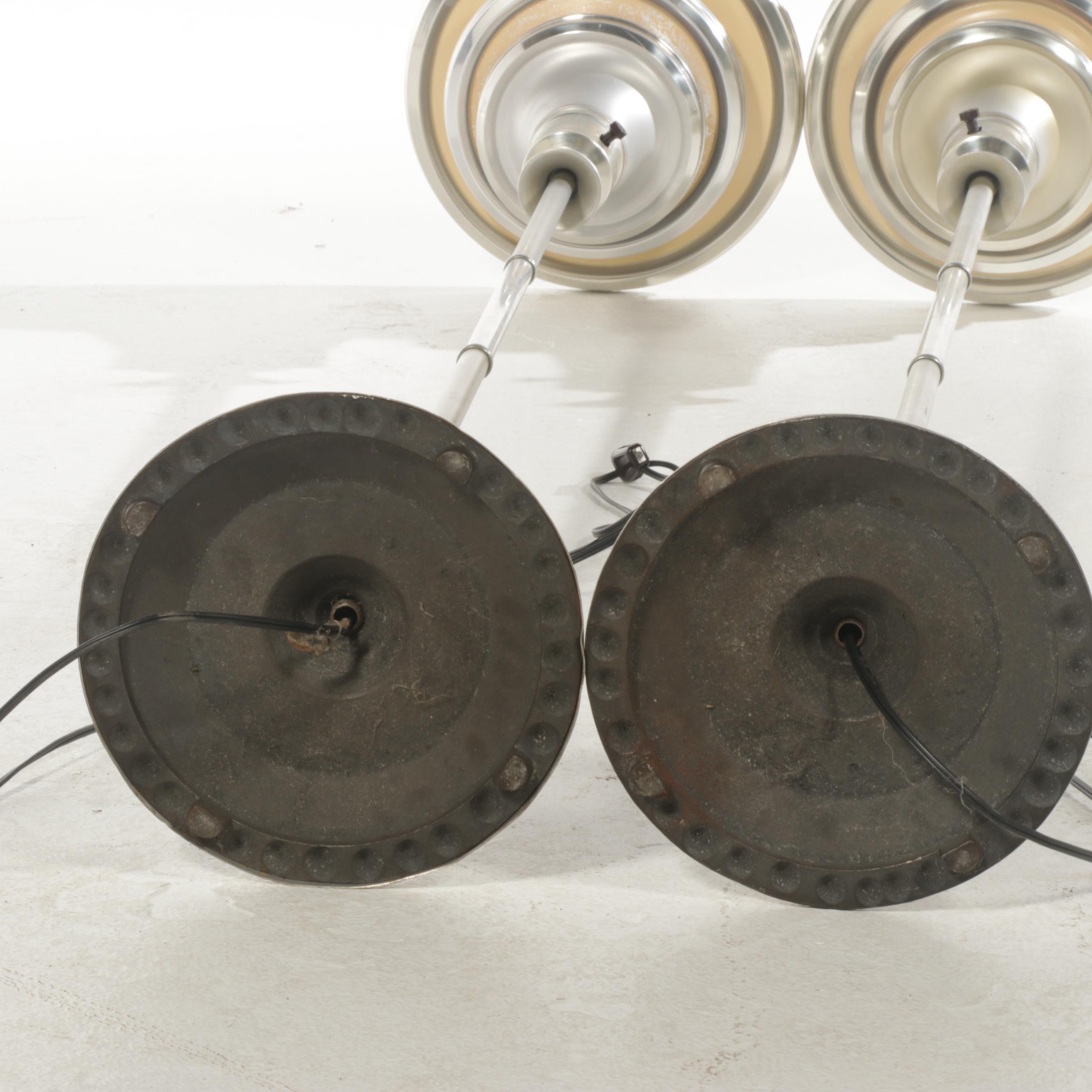 Pair of Art Deco Brushed and Painted Aluminum Torchieres, circa 1930