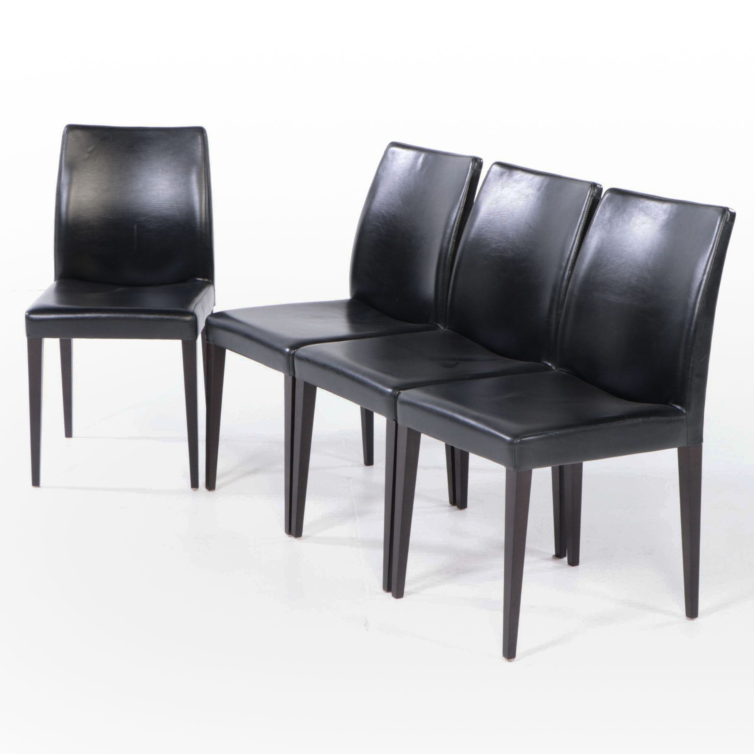 Four Poltrona Frau Italian Modernist Liz Black Leather Dining Chairs, 2009