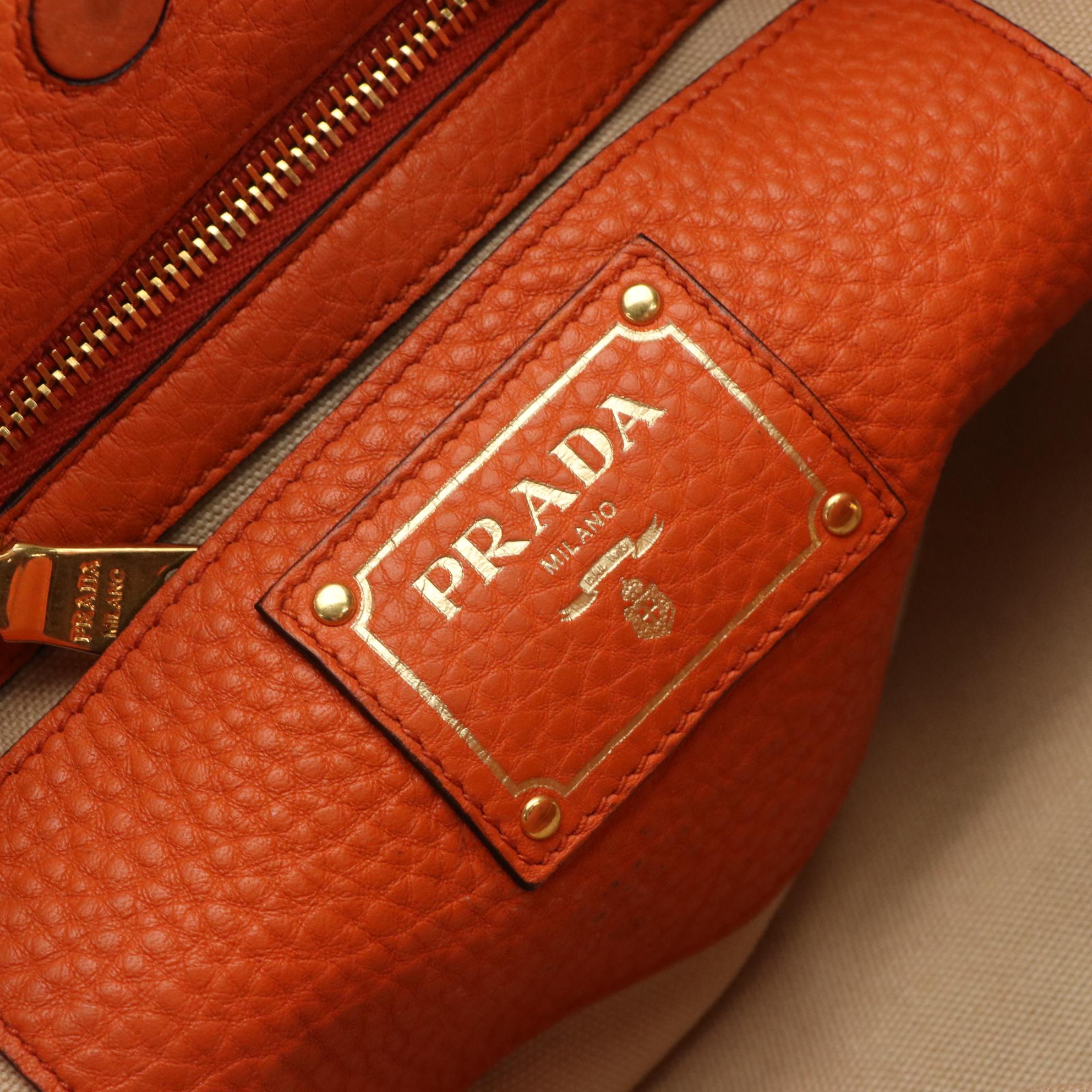 Prada Tote Bag BR5092 in Papaya Vitello Daino Leather