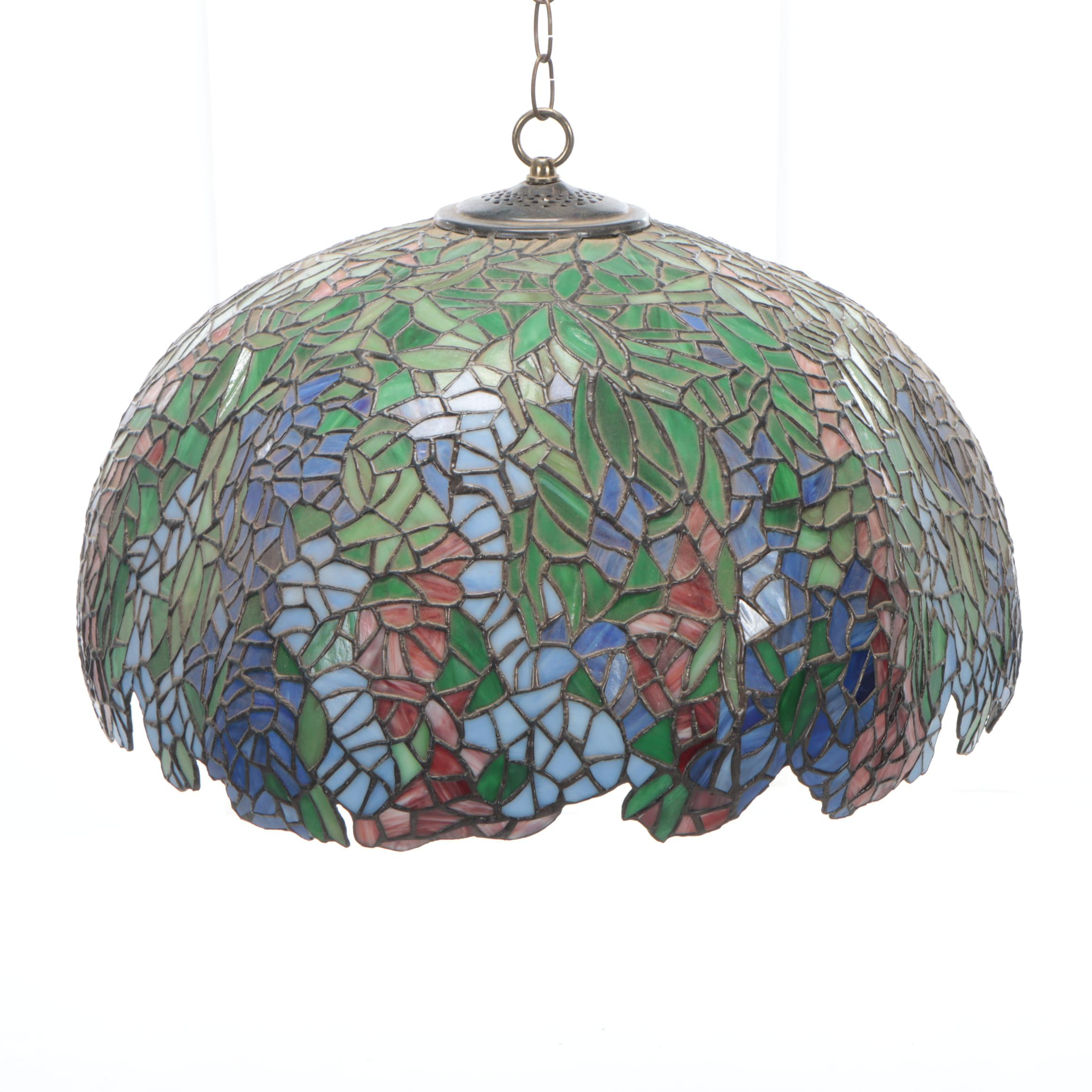 Art Nouveau Style Slag Glass Wisteria Pattern Pendant Light Shade
