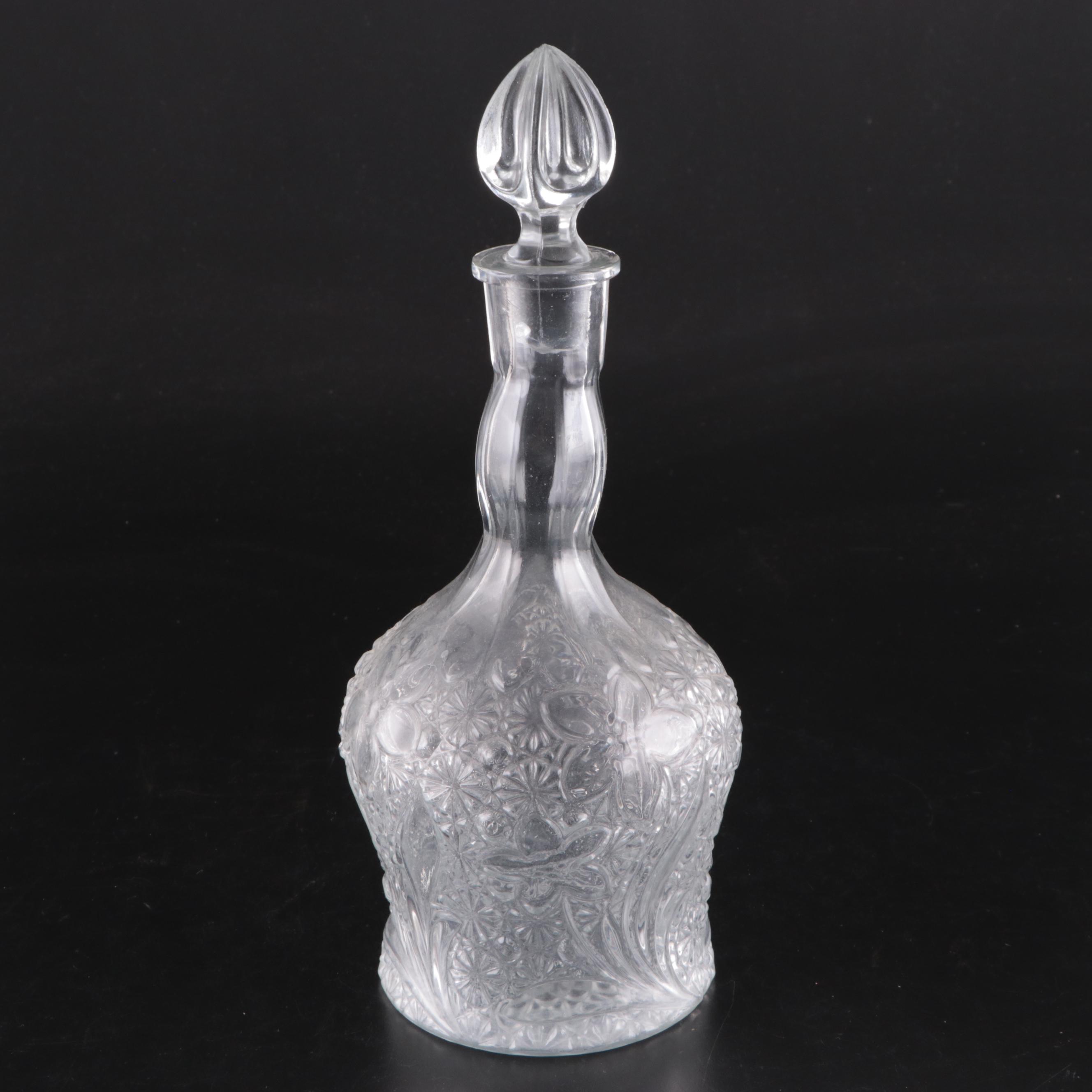 Owens-Illinois Glass Co. Glass Liquor Bottle with Floral Motif Glass Decanters