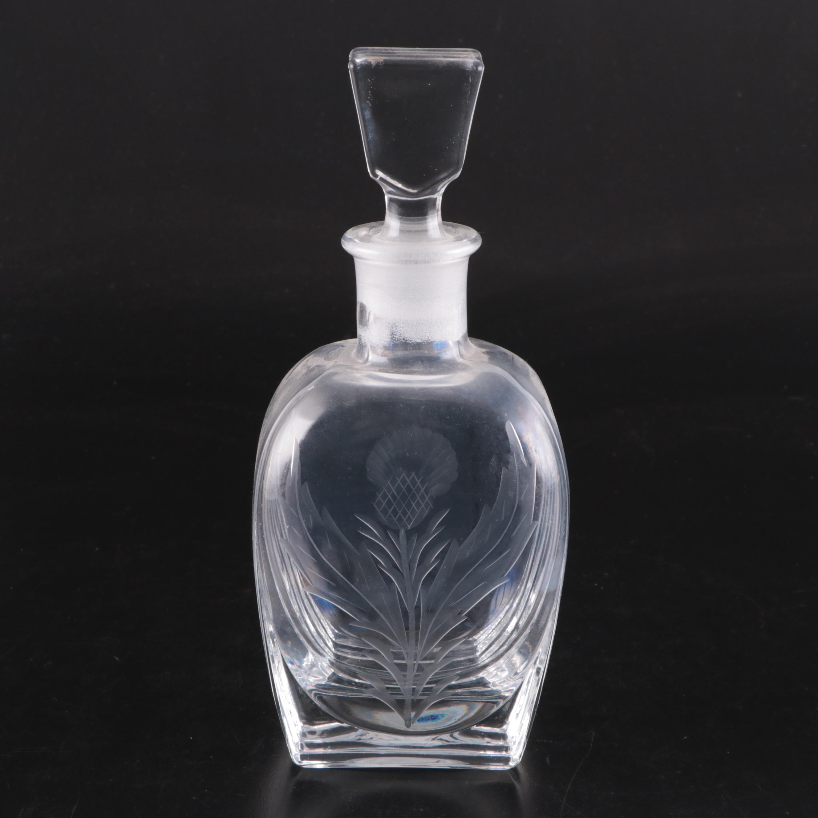 Owens-Illinois Glass Co. Glass Liquor Bottle with Floral Motif Glass Decanters