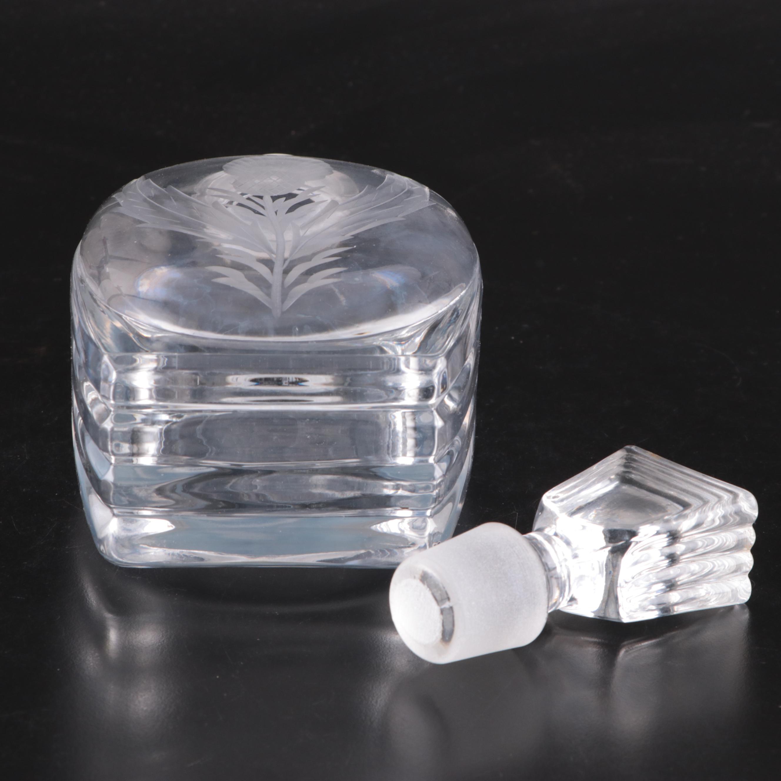 Owens-Illinois Glass Co. Glass Liquor Bottle with Floral Motif Glass Decanters