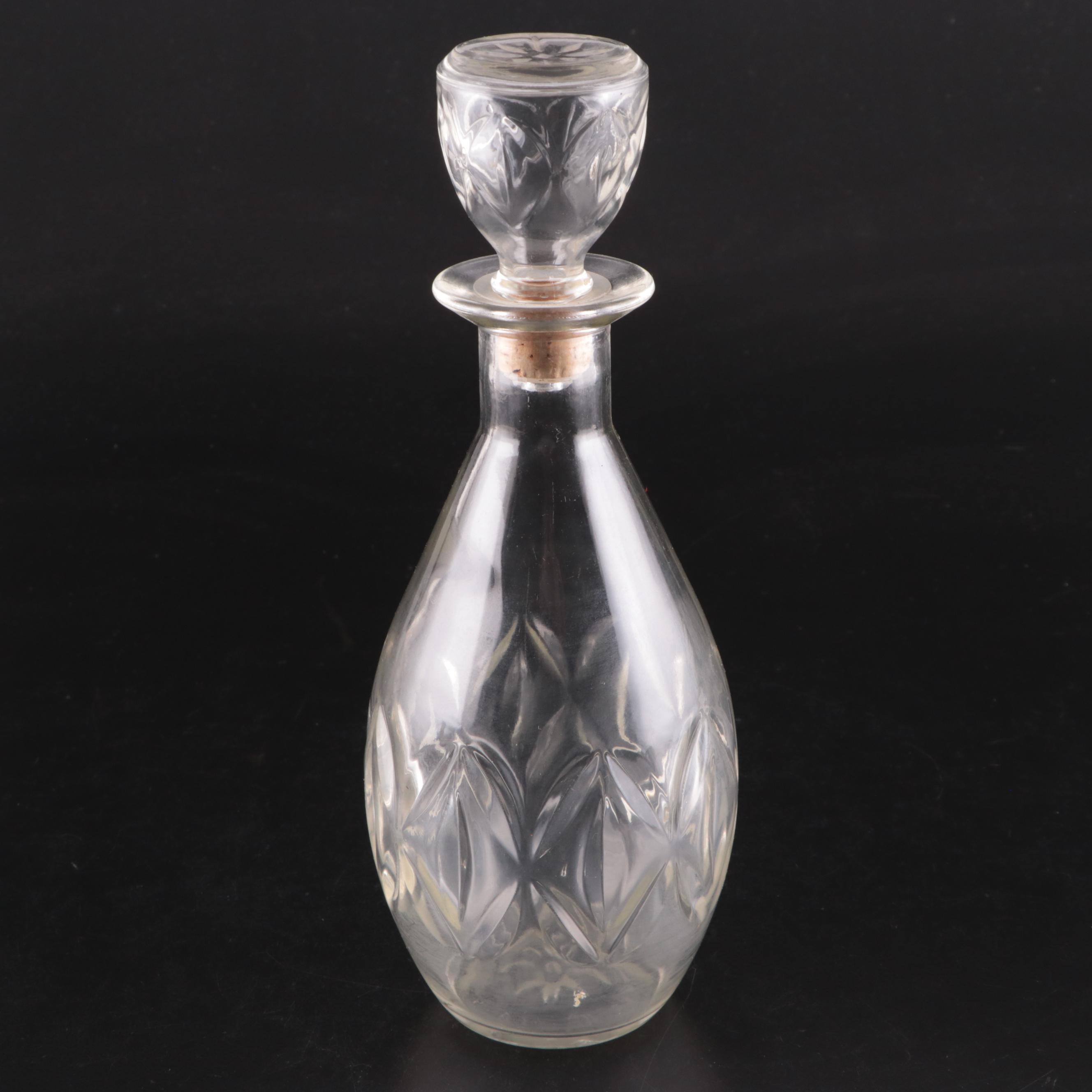 Owens-Illinois Glass Co. Glass Liquor Bottle with Floral Motif Glass Decanters