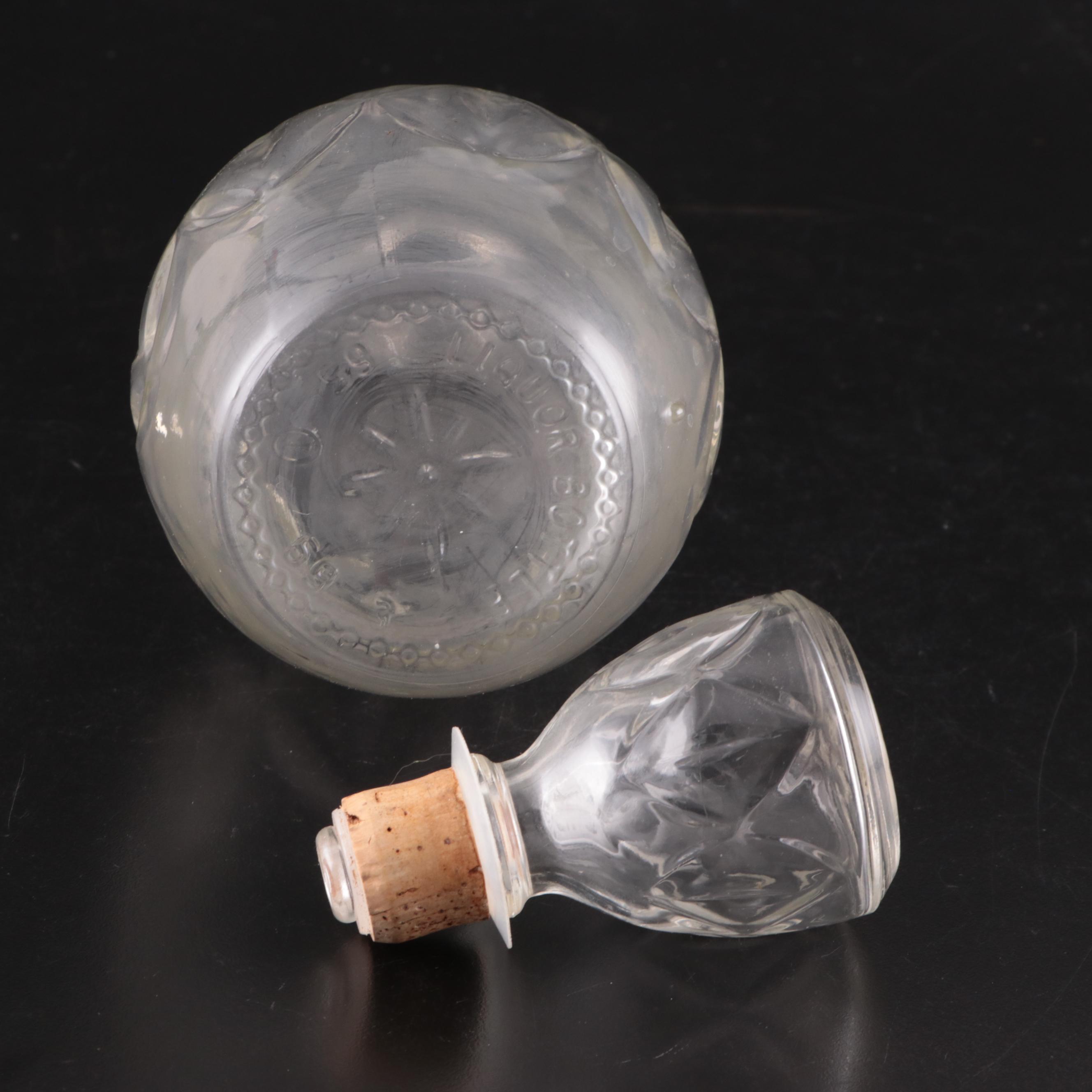 Owens-Illinois Glass Co. Glass Liquor Bottle with Floral Motif Glass Decanters