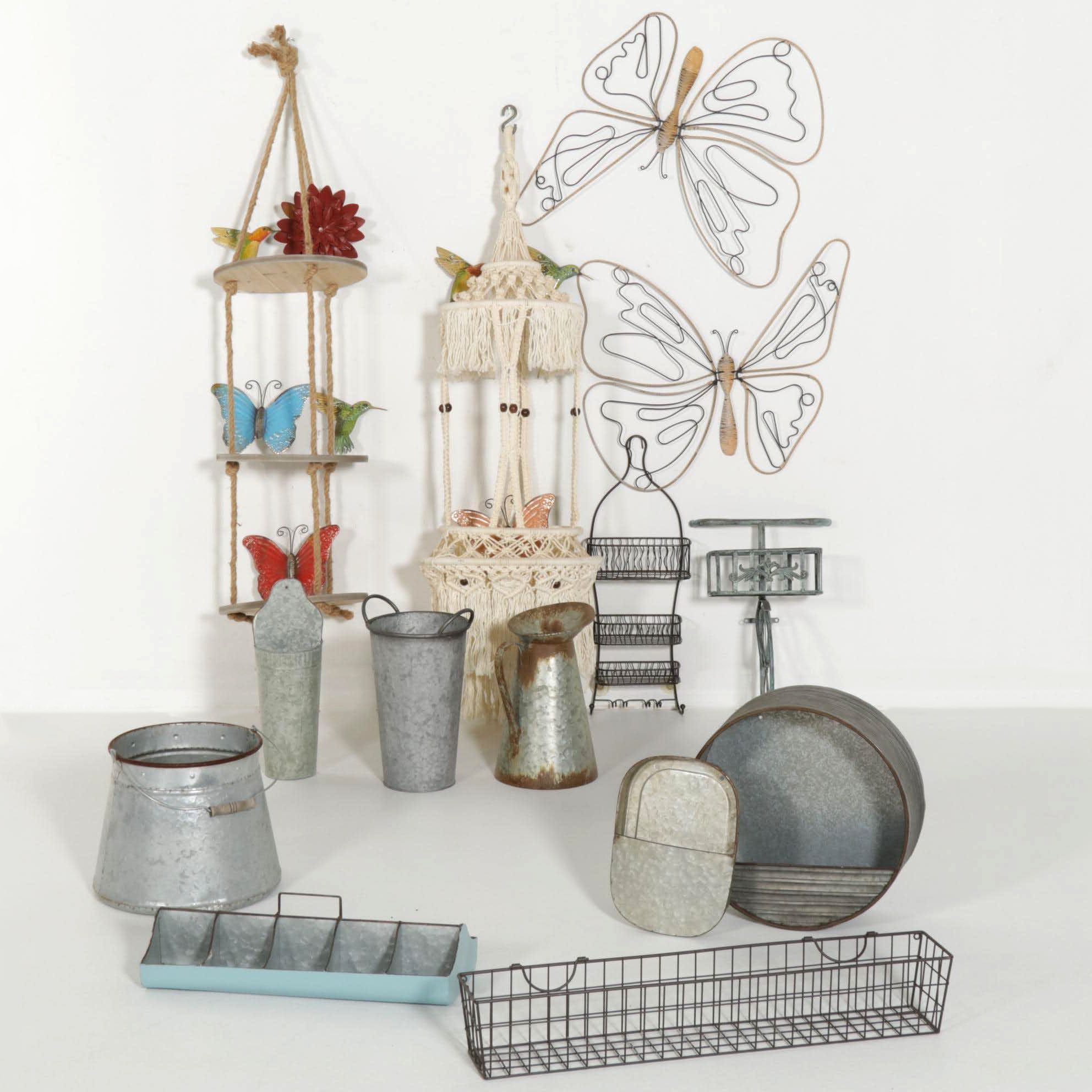 Galvanized Metal Planters and Containers, Wire Butterflies, More Outdoor Décor