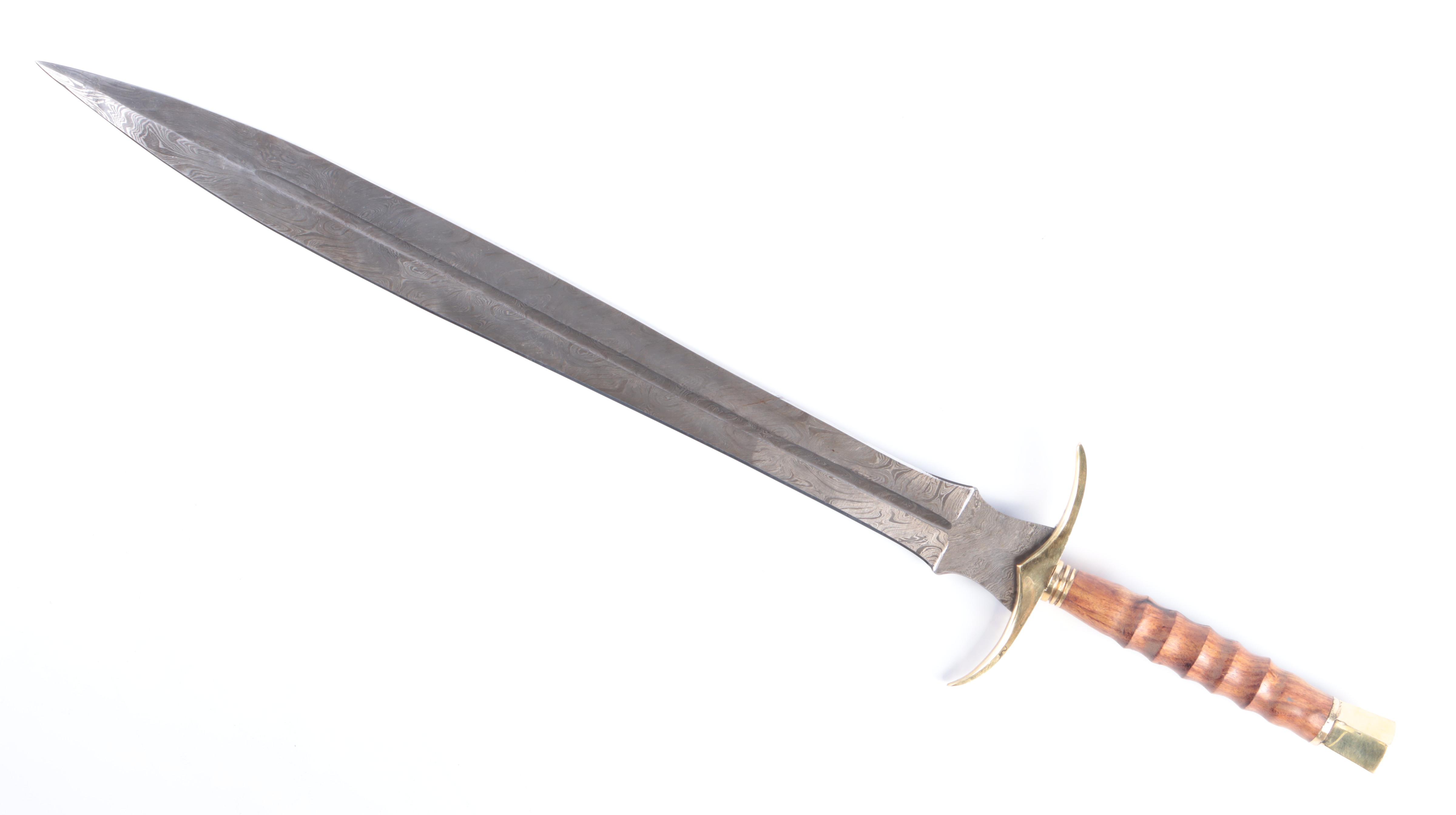 Damascus Steel Fixed Blade Dagger with Leather Scabbard