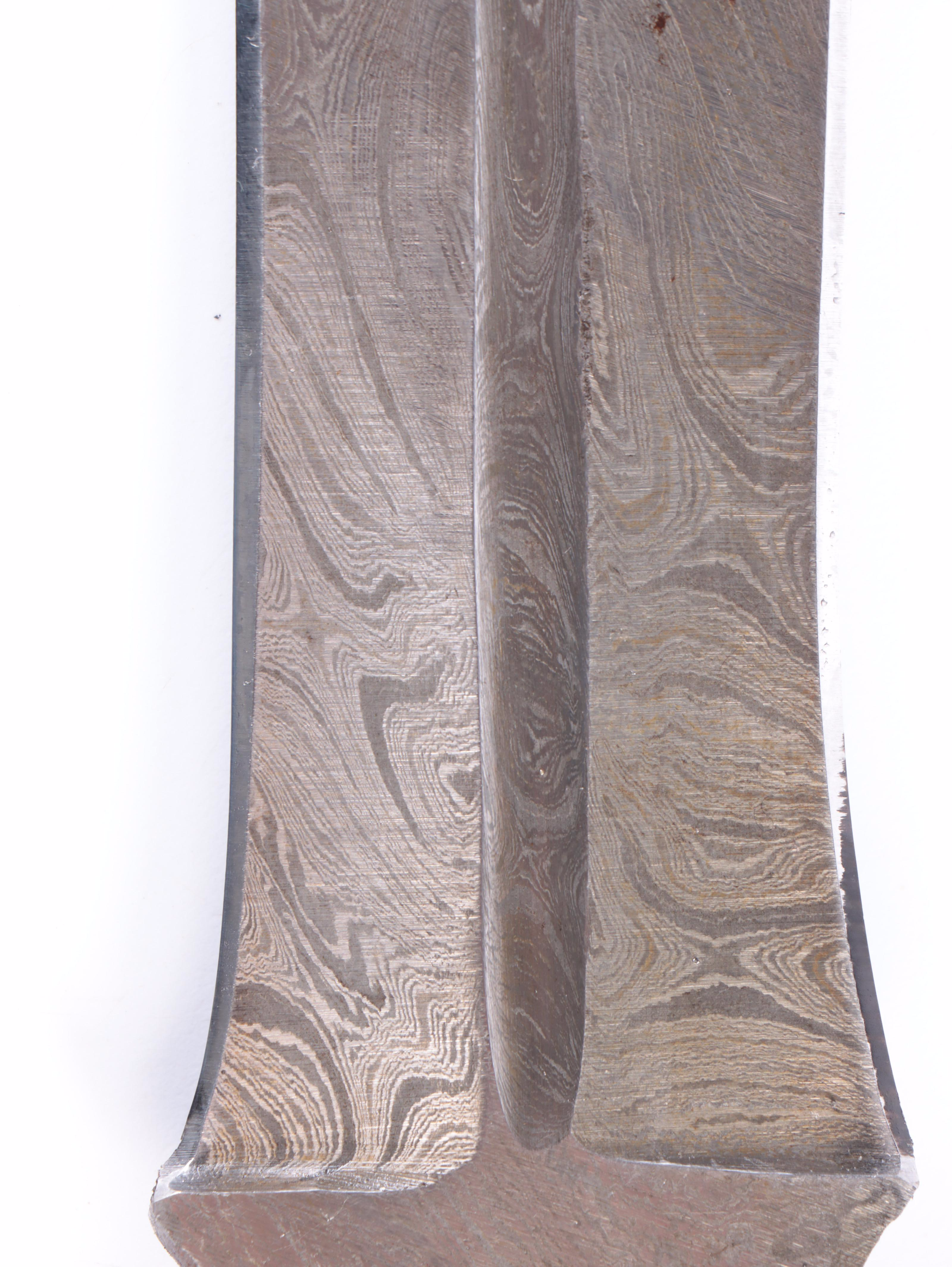 Damascus Steel Fixed Blade Dagger with Leather Scabbard