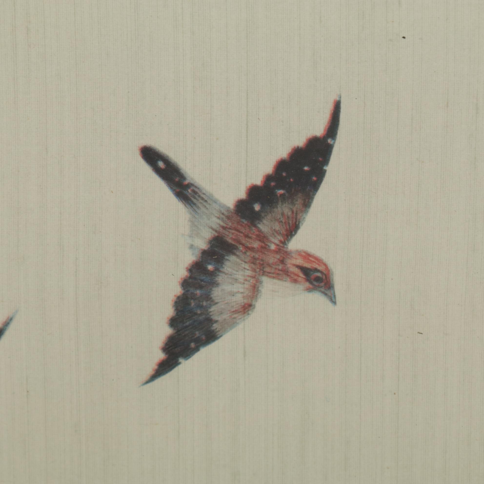 Brocaded Chinese Water Fowl and Willow Tree Panels, 18th to 19th Century