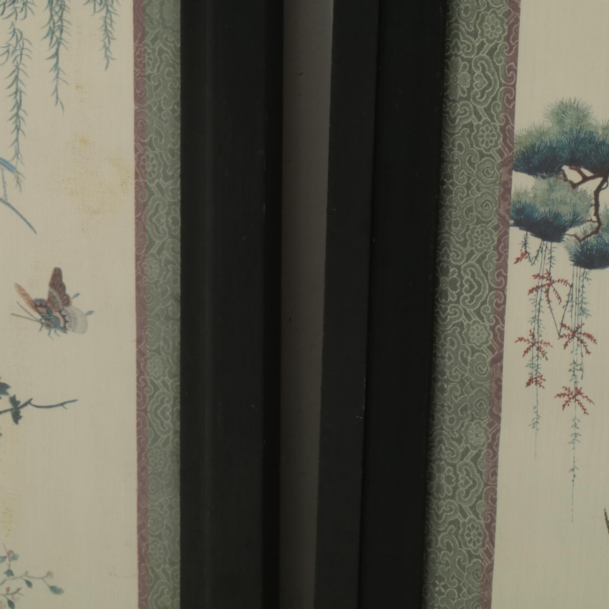Brocaded Chinese Water Fowl and Willow Tree Panels, 18th to 19th Century