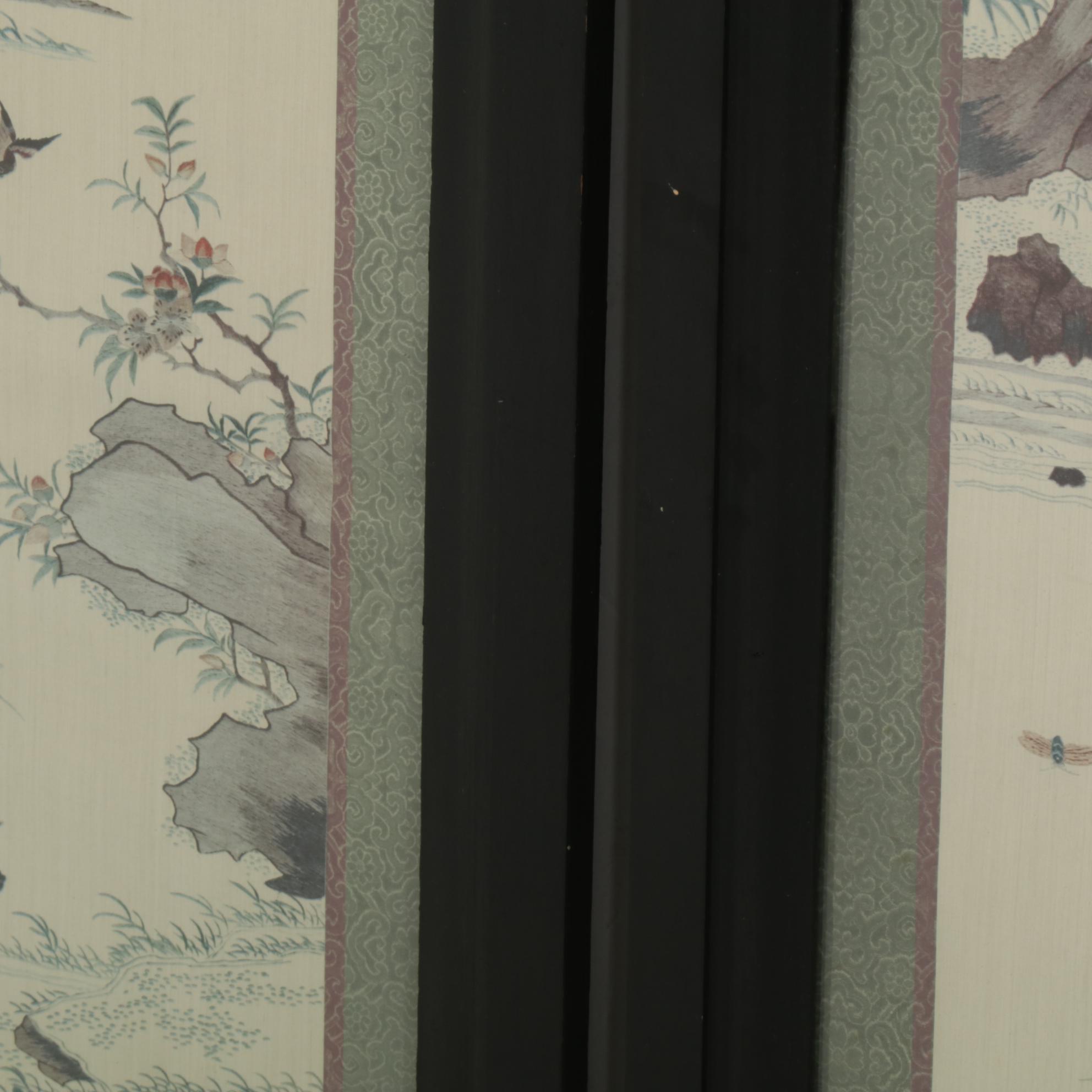 Brocaded Chinese Water Fowl and Willow Tree Panels, 18th to 19th Century