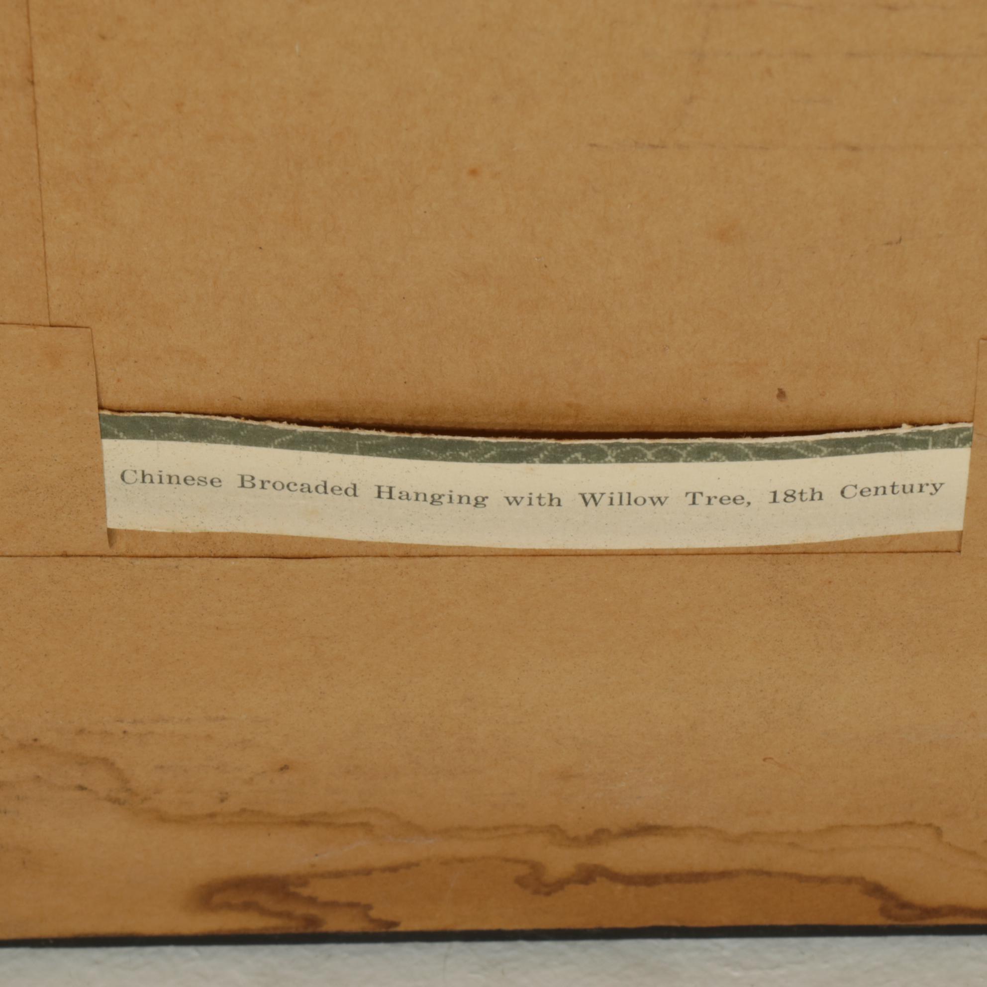 Brocaded Chinese Water Fowl and Willow Tree Panels, 18th to 19th Century