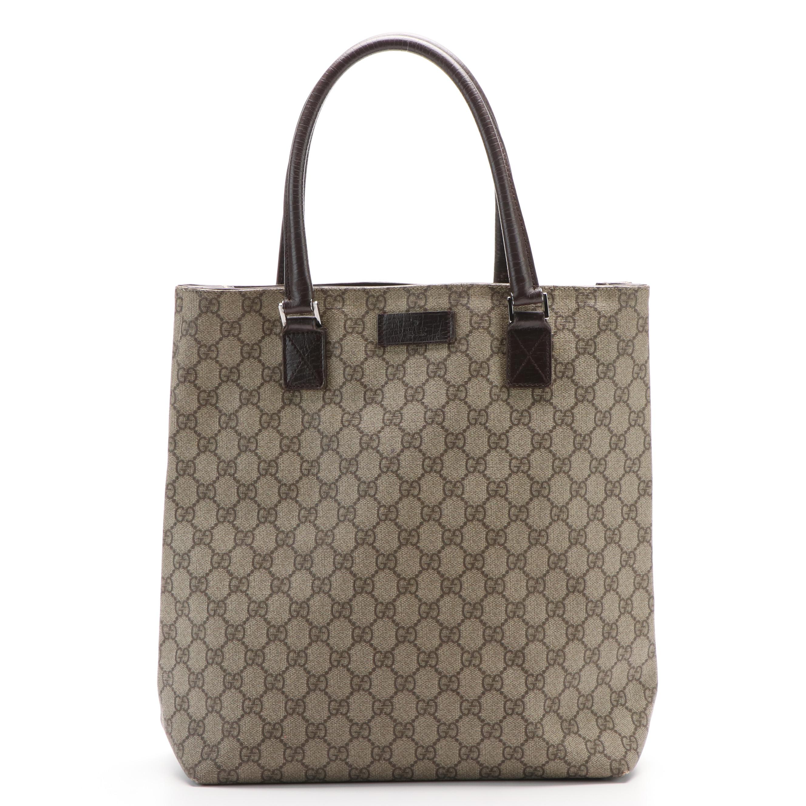 Gucci GG Supreme Canvas with Brown Leather Vertical Tote