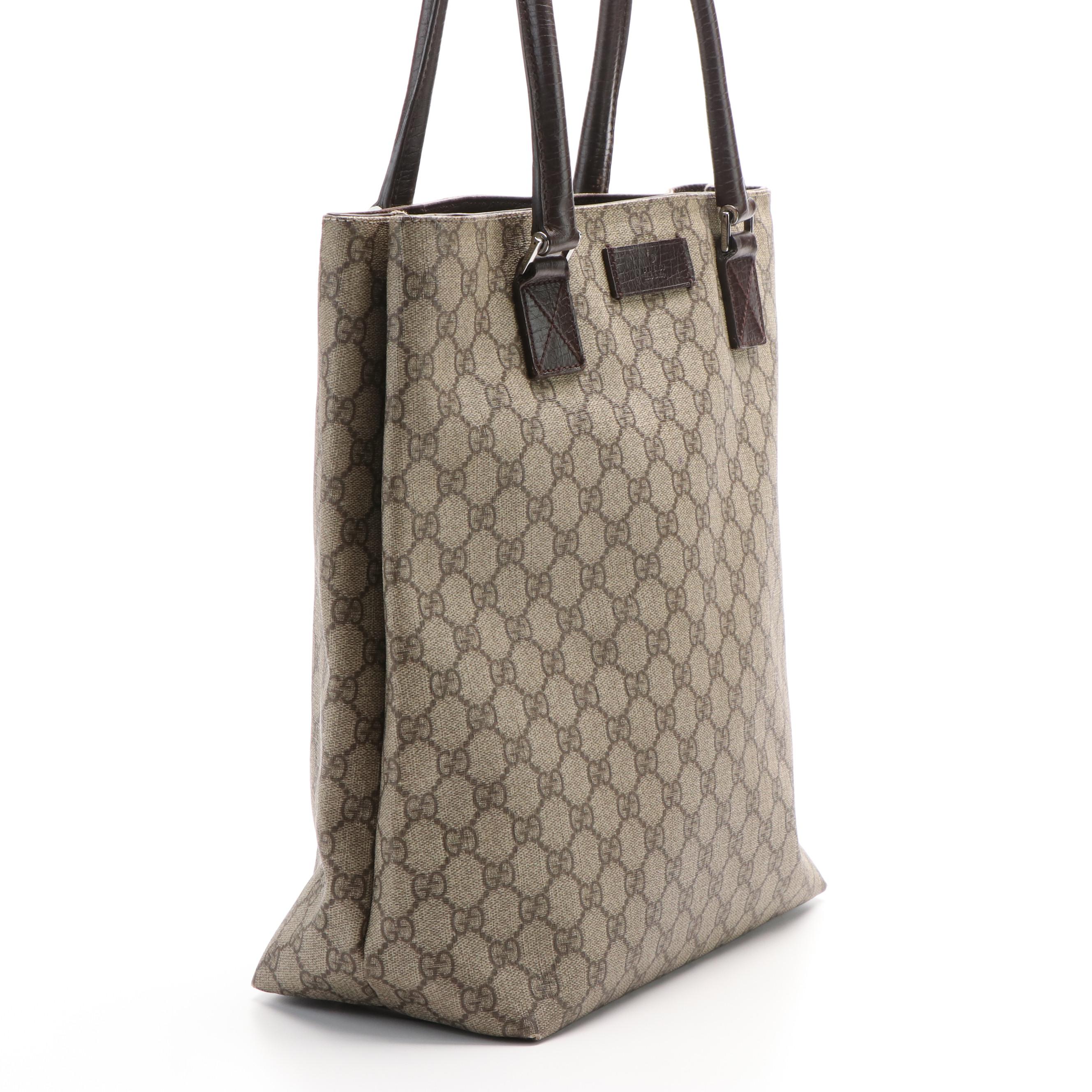 Gucci GG Supreme Canvas with Brown Leather Vertical Tote