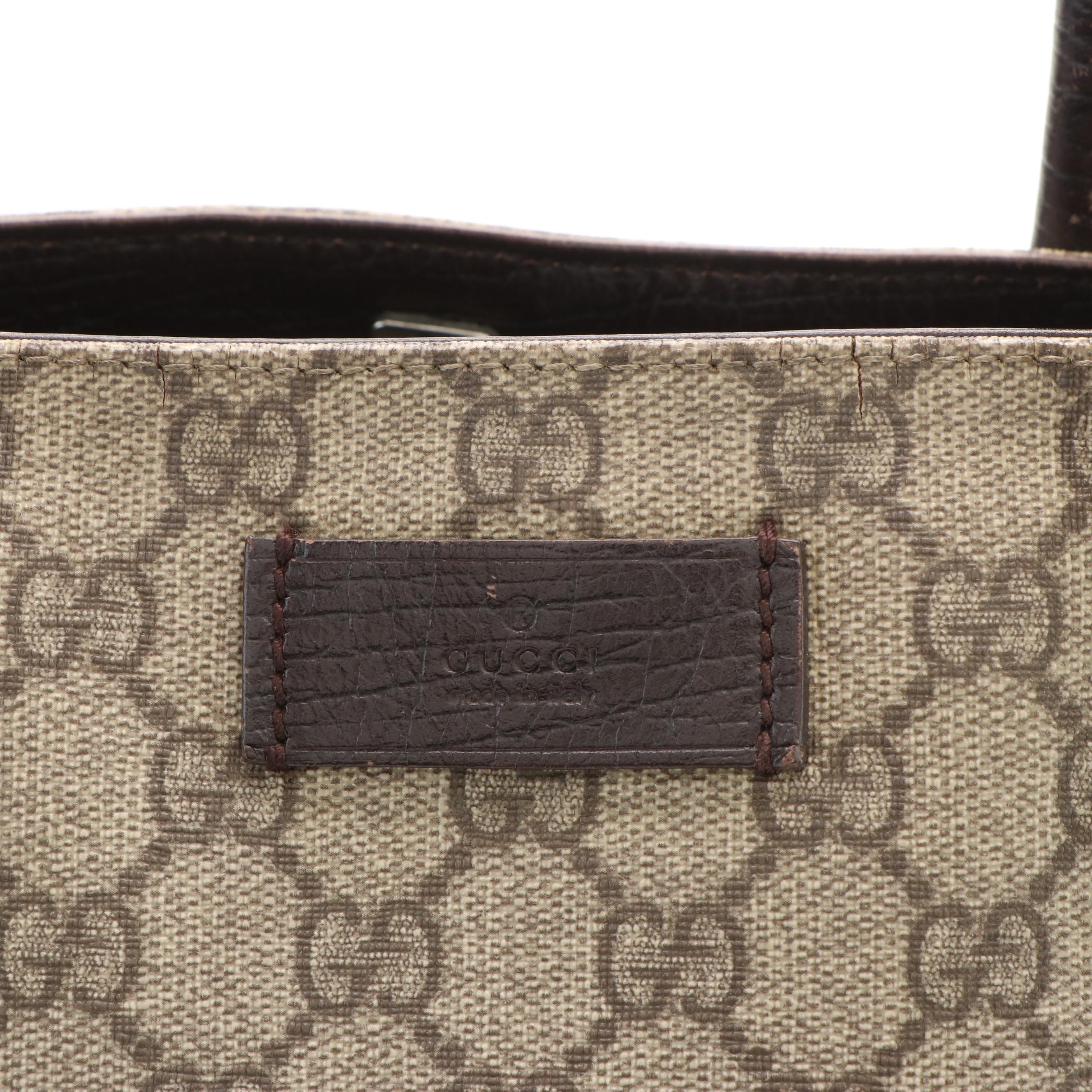 Gucci GG Supreme Canvas with Brown Leather Vertical Tote