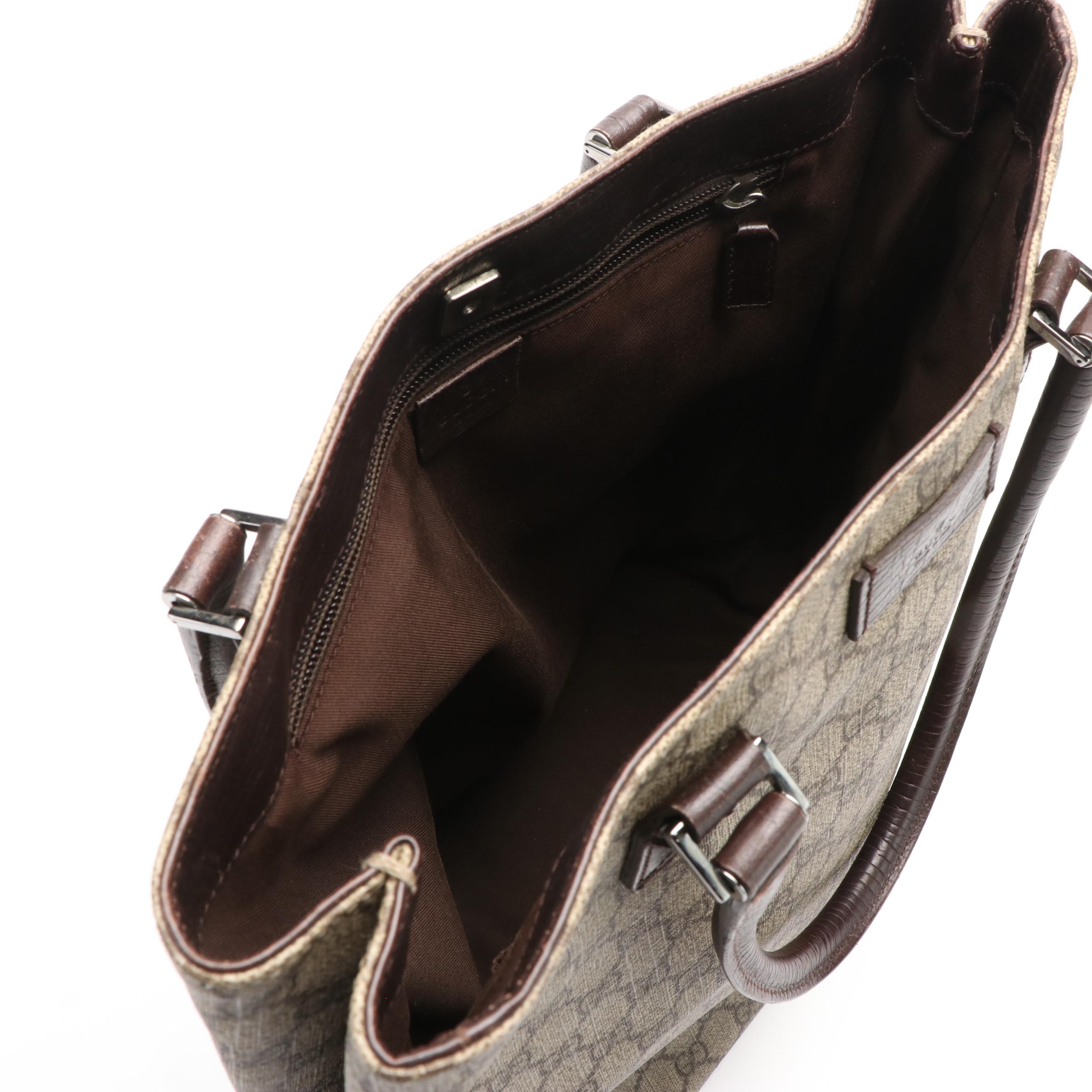 Gucci GG Supreme Canvas with Brown Leather Vertical Tote