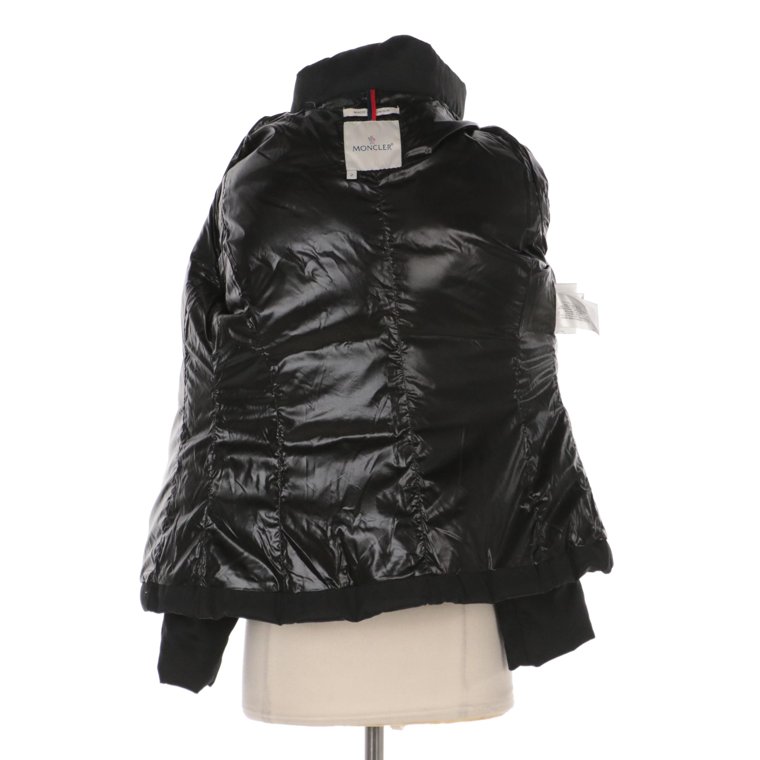 Moncler Black Zipper-Front Down Jacket with Detachable Hood