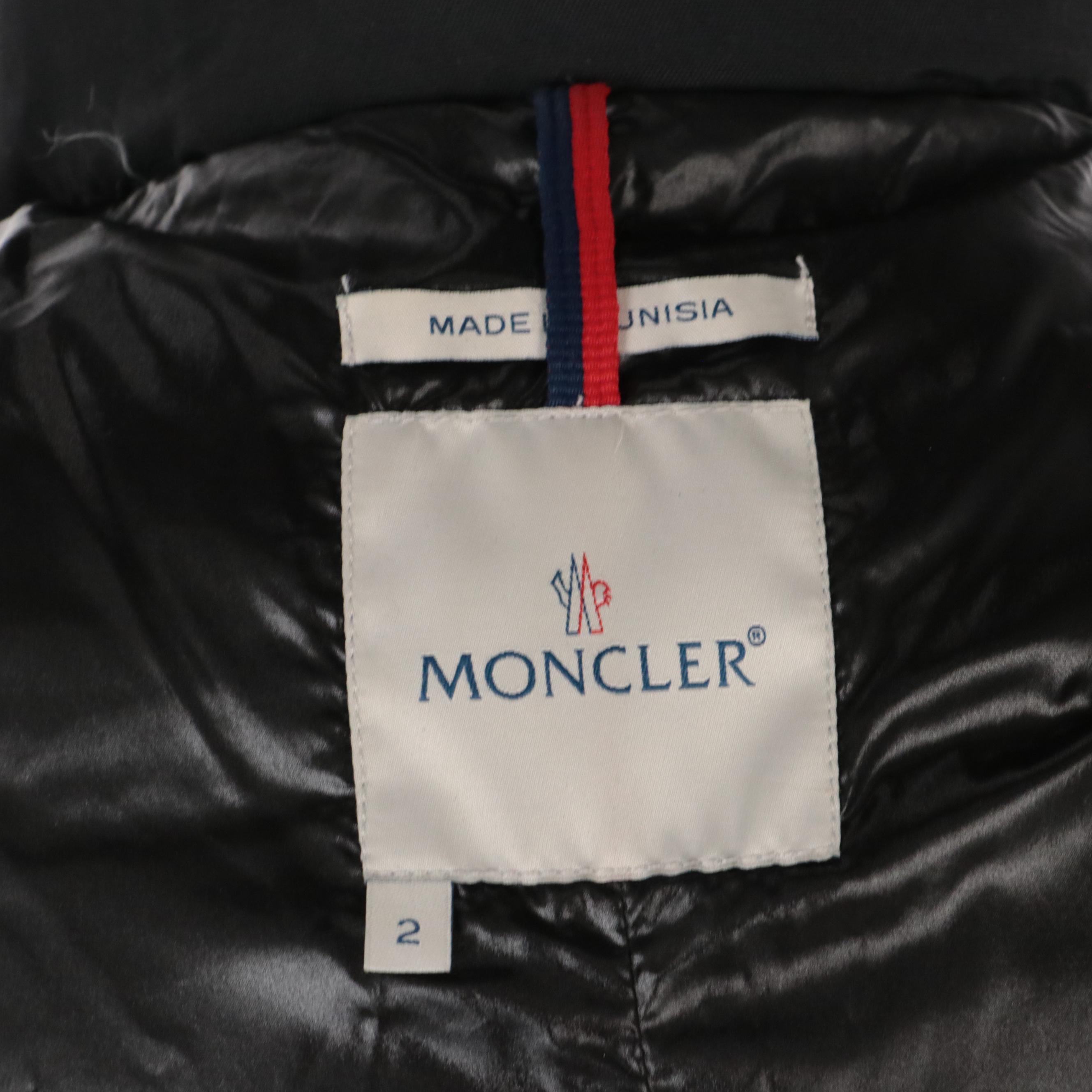 Moncler Black Zipper-Front Down Jacket with Detachable Hood