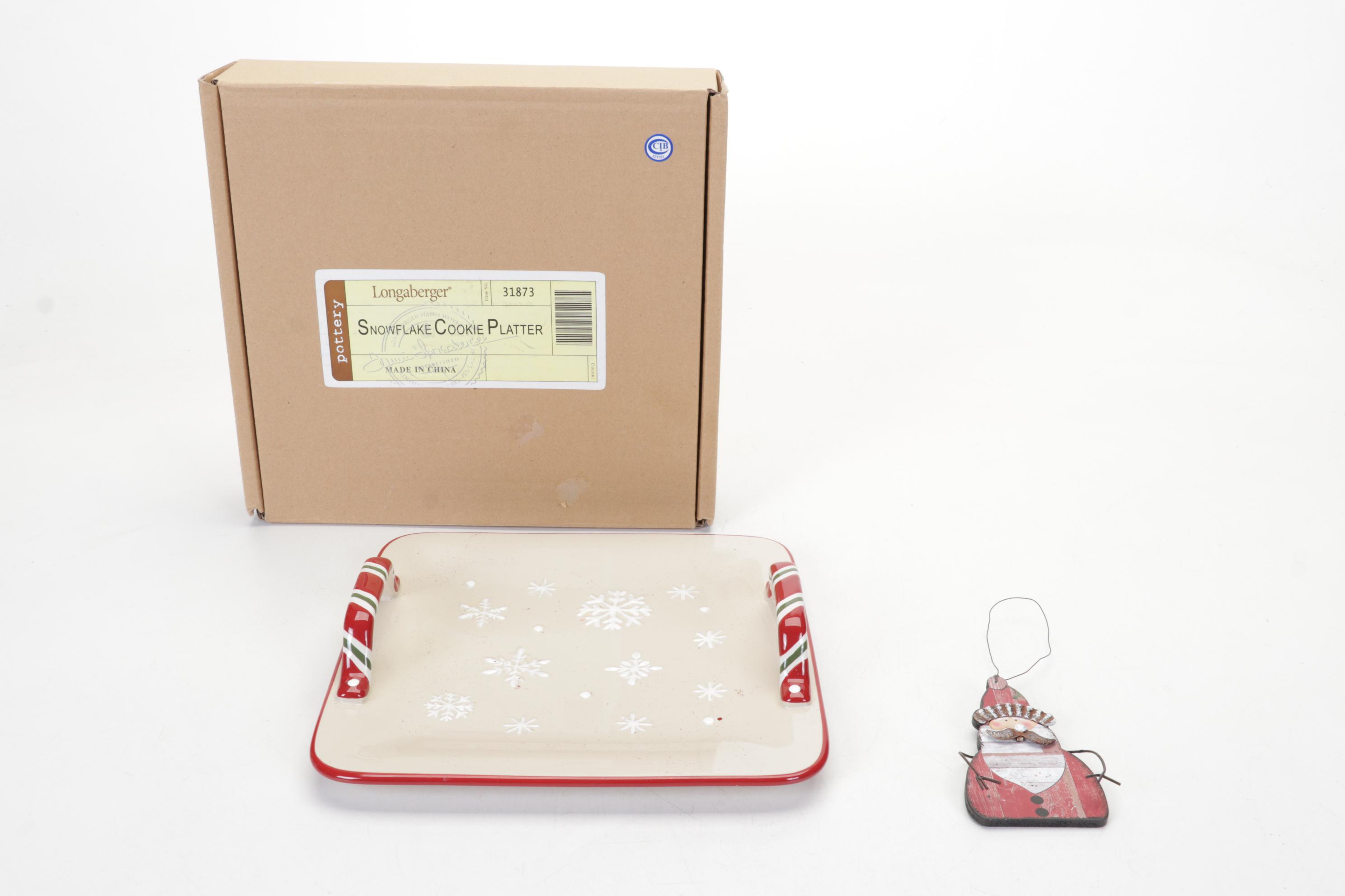 Mickey Mouse Santa Figurine, Longaberger Ceramic Cookie Plate and More