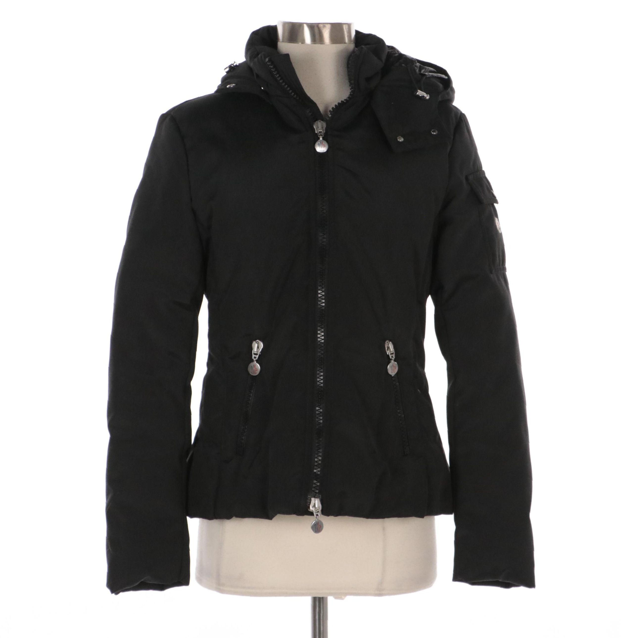 Moncler Black Zipper-Front Down Jacket with Detachable Hood
