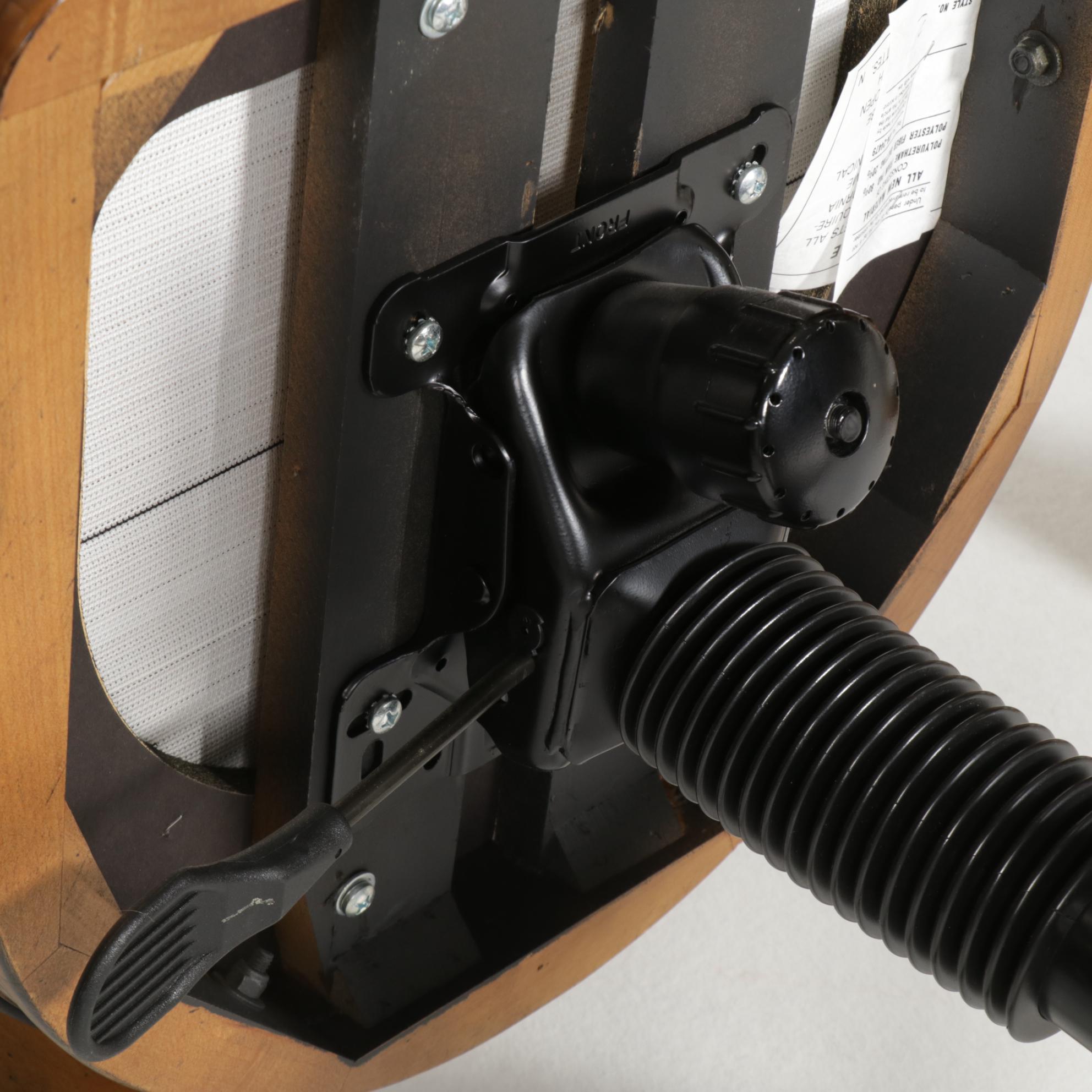 Five Mikhail Darafeev Cane Back Maple Swivel Barstools and Armchair