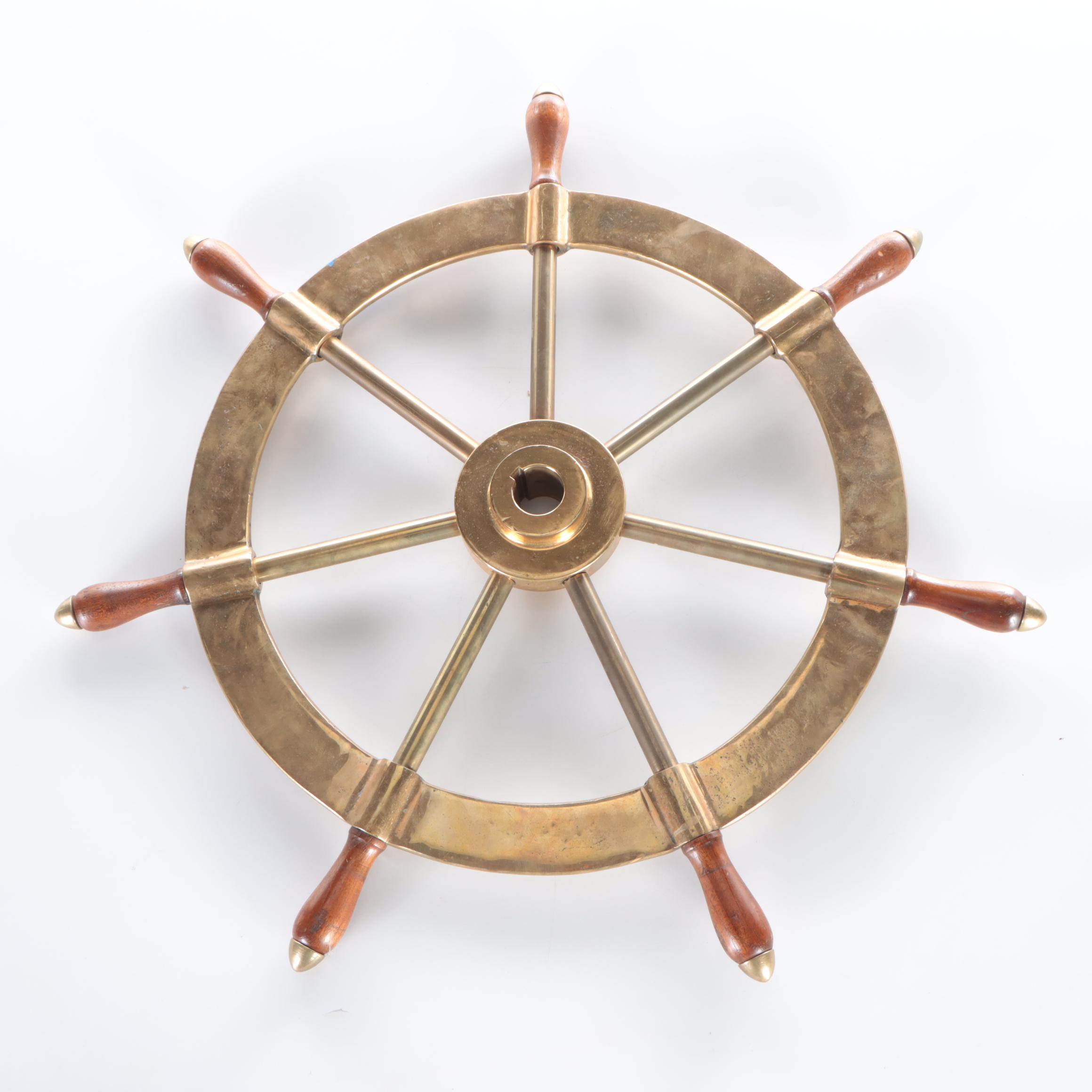 Cast Brass and Wooden Handled Ship's Wheel
