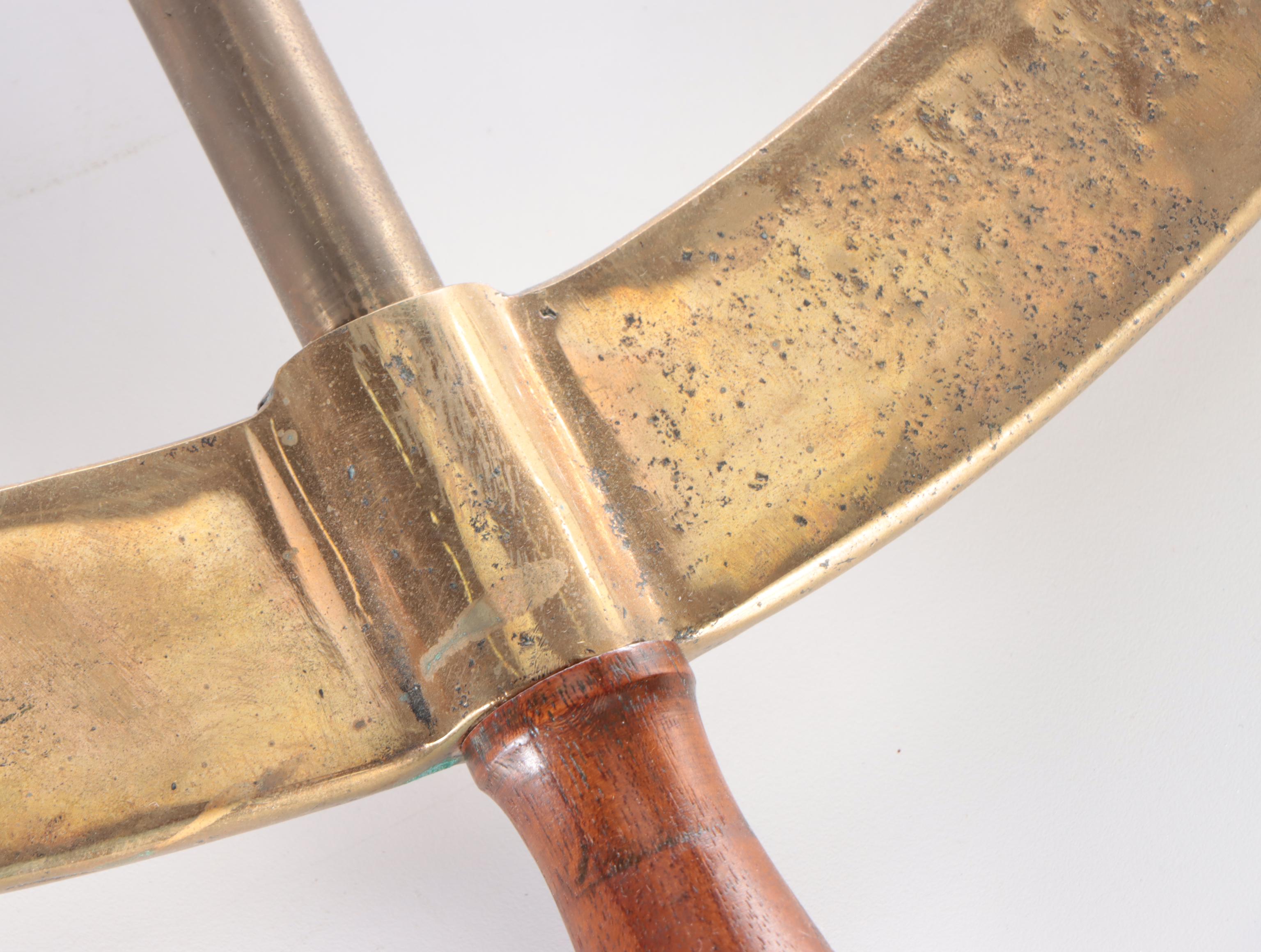 Cast Brass and Wooden Handled Ship's Wheel