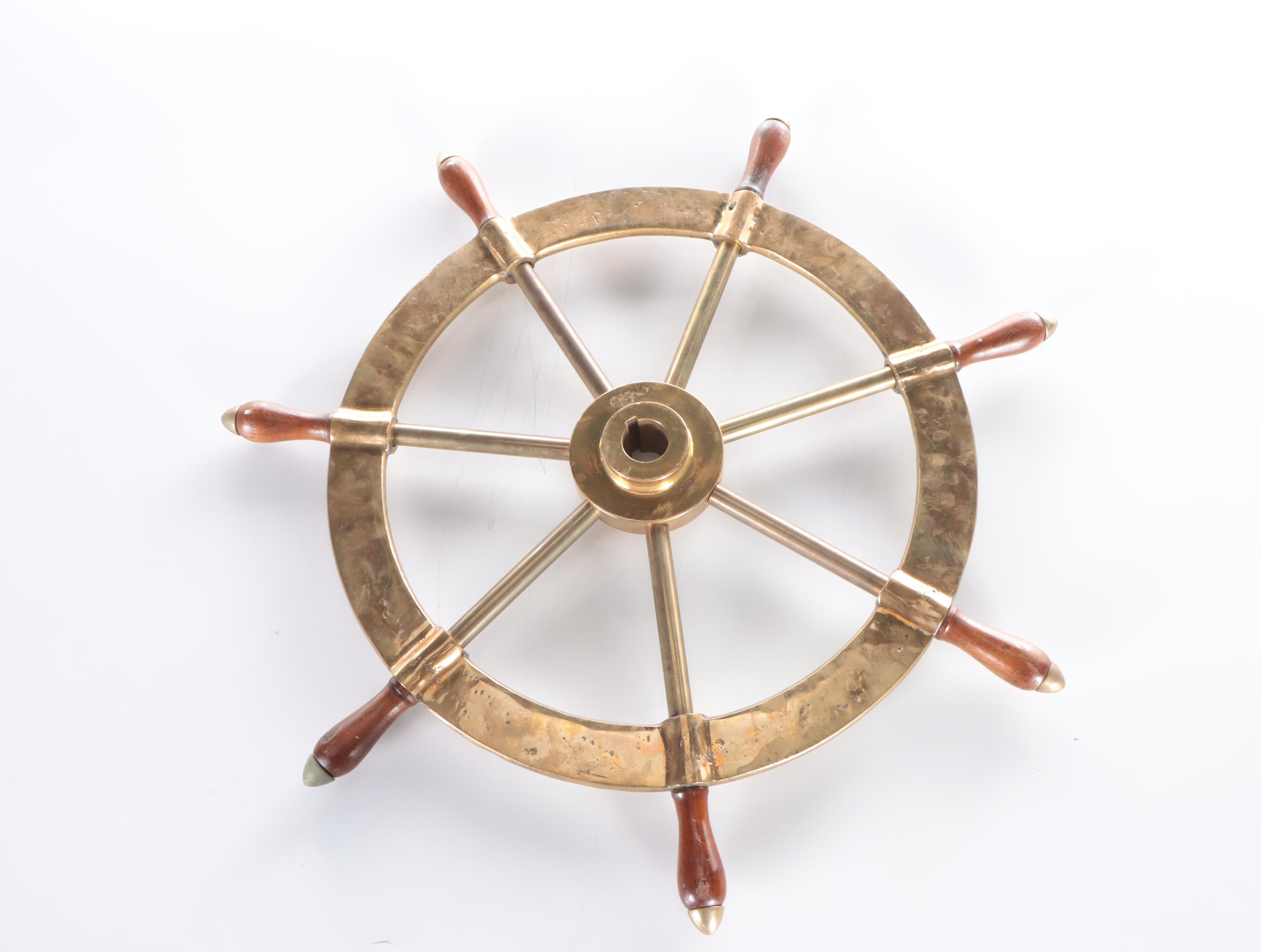 Cast Brass and Wooden Handled Ship's Wheel