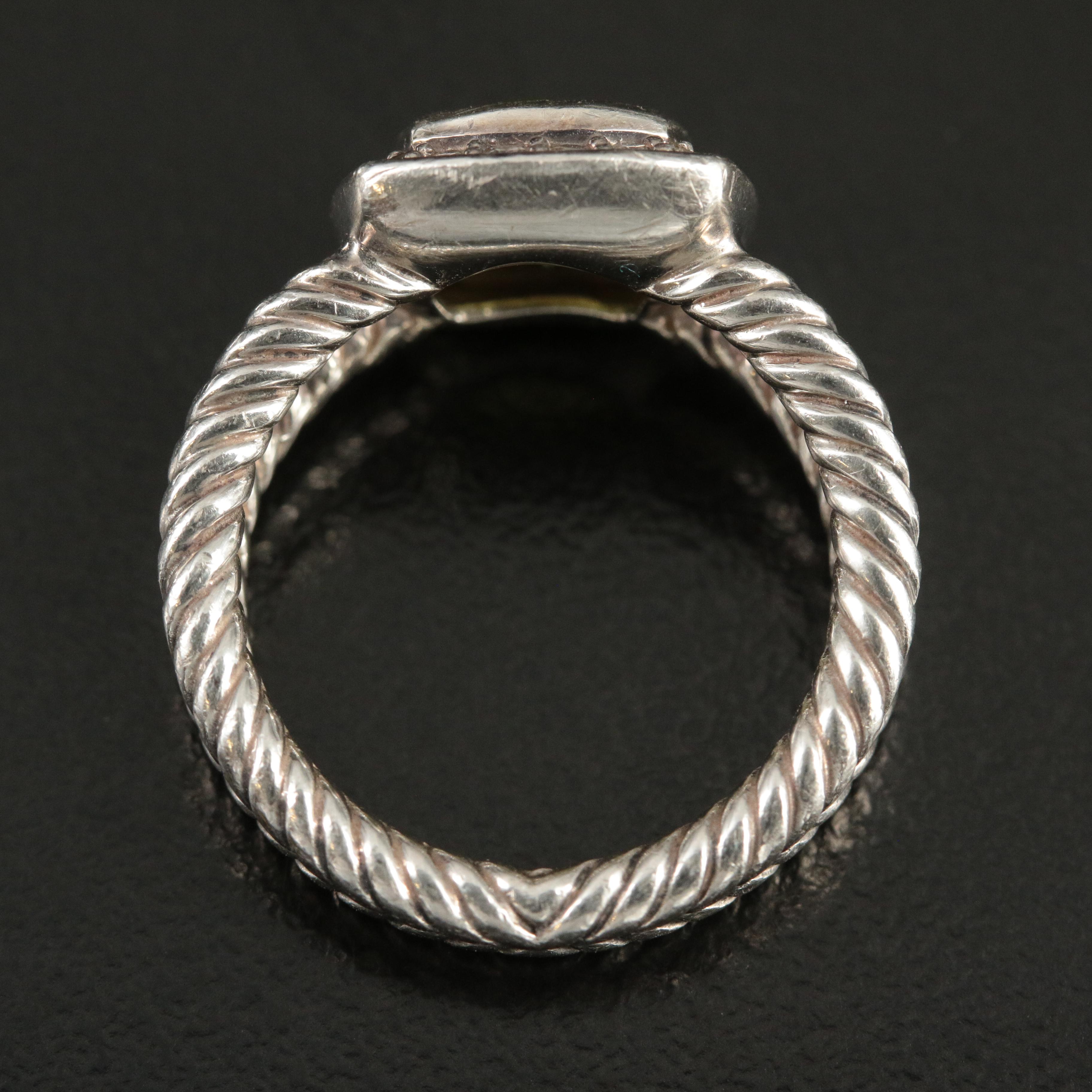 David Yurman Petite "Albion" Sterling, Peridot and 0.22 CTW Diamond Ring