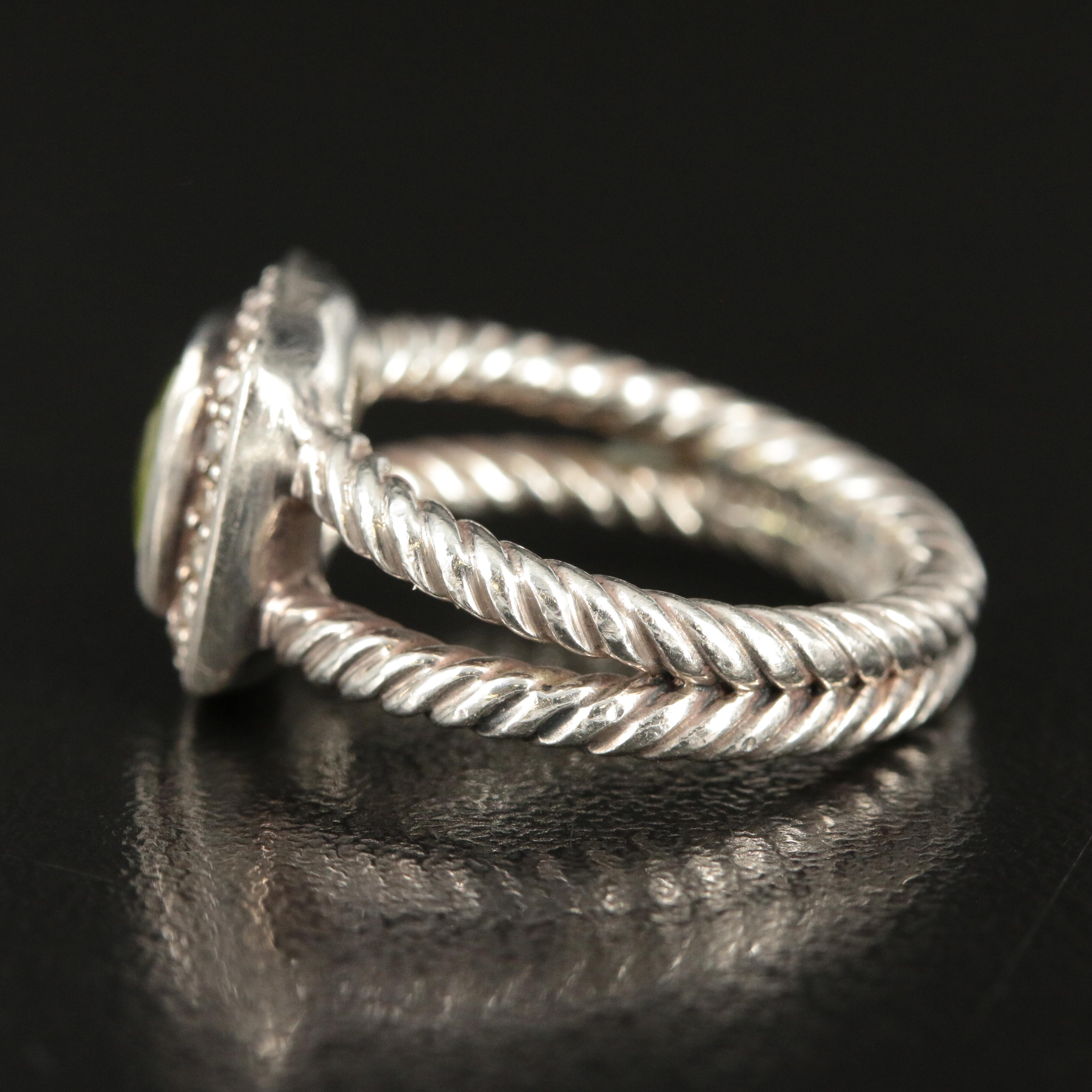 David Yurman Petite "Albion" Sterling, Peridot and 0.22 CTW Diamond Ring