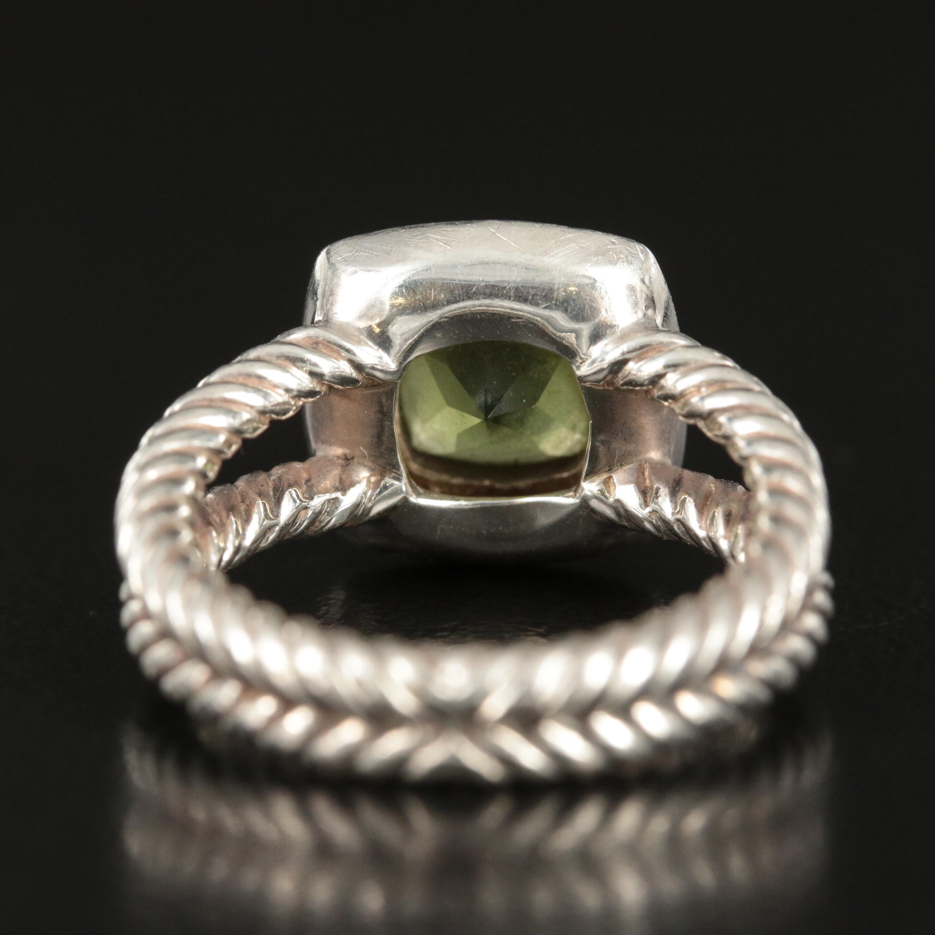 David Yurman Petite "Albion" Sterling, Peridot and 0.22 CTW Diamond Ring