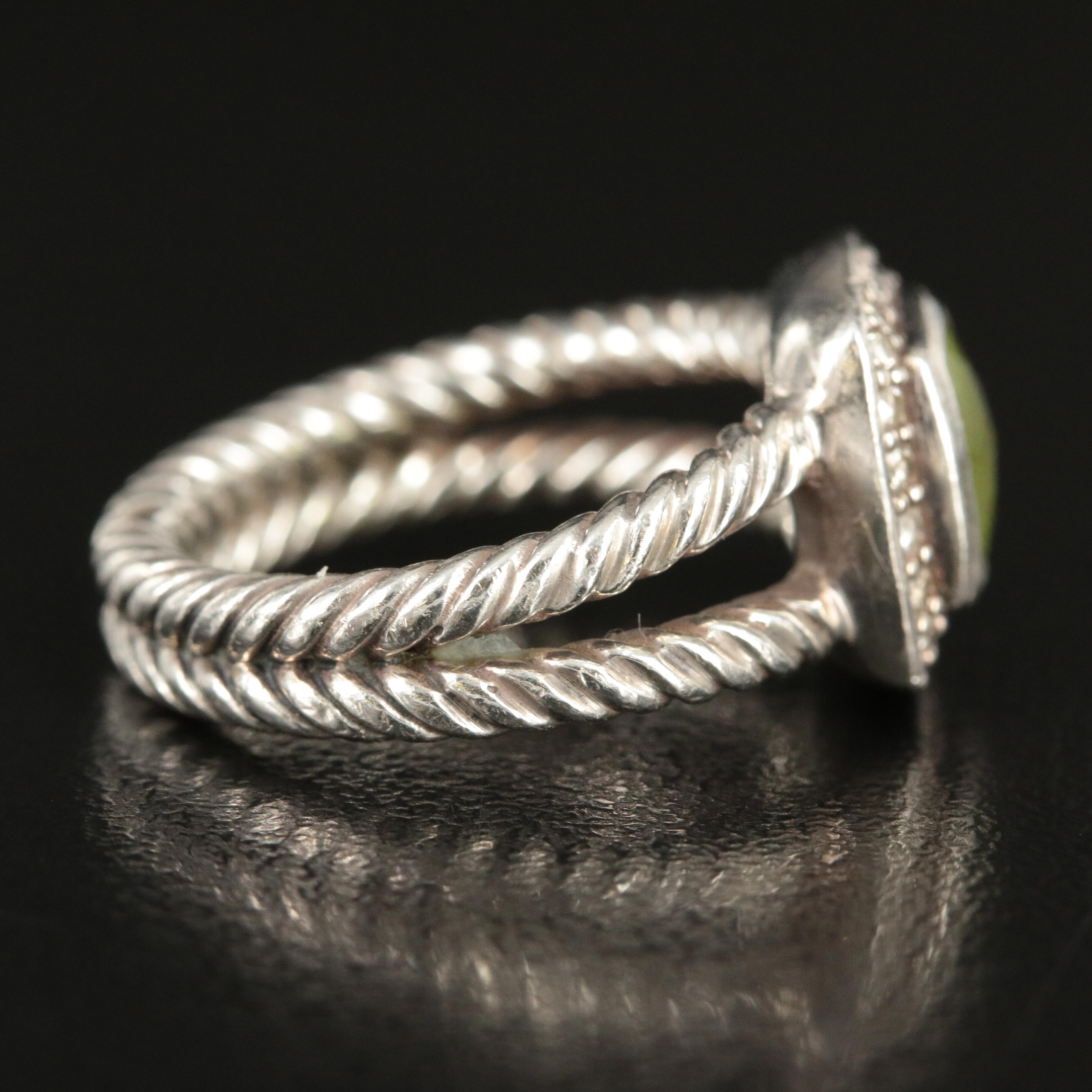 David Yurman Petite "Albion" Sterling, Peridot and 0.22 CTW Diamond Ring