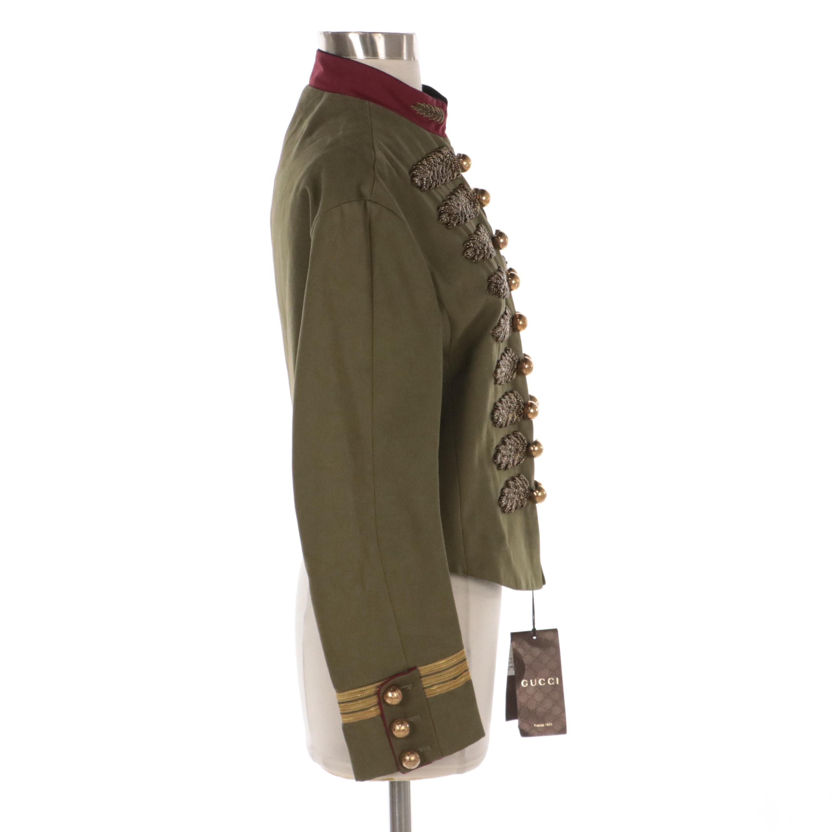 Gucci Foliate Embroidered Green Military Style Jacket, New with Tags