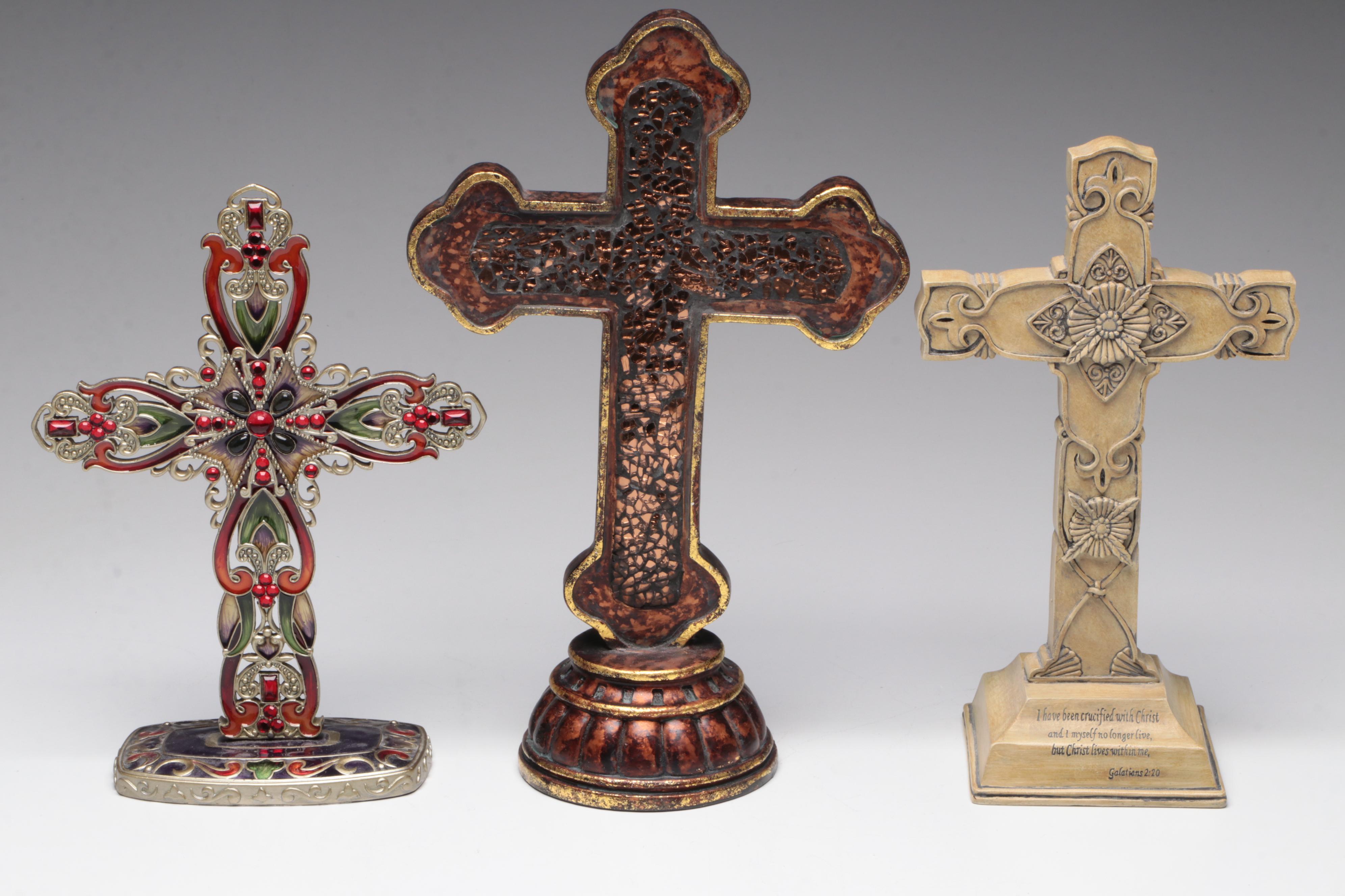 Enamel, Metal and Resin Crosses, Amia Stained Glass Vase, Slag Glass Church Lamp
