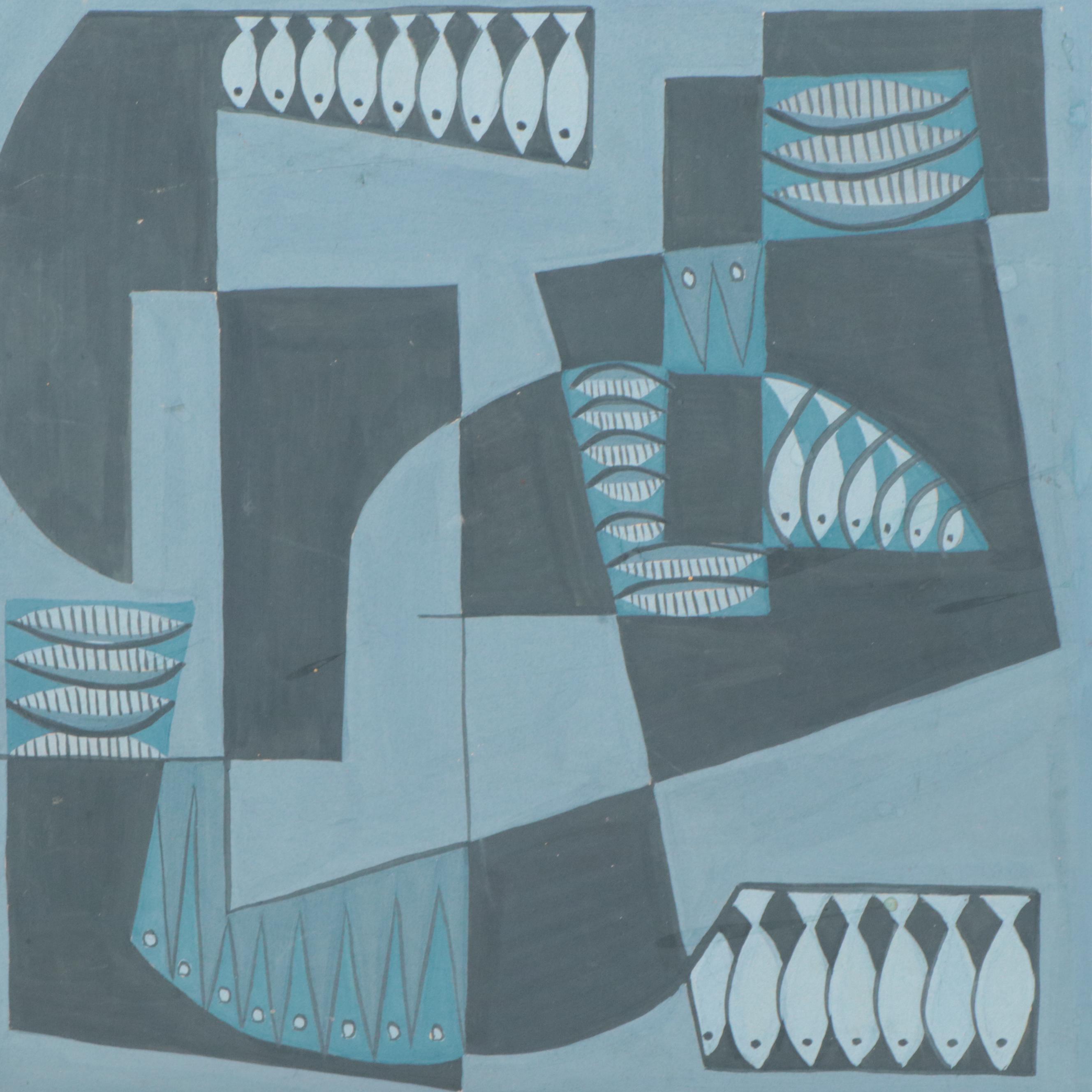 Post-Modern Abstract Lino-Block, Paintings