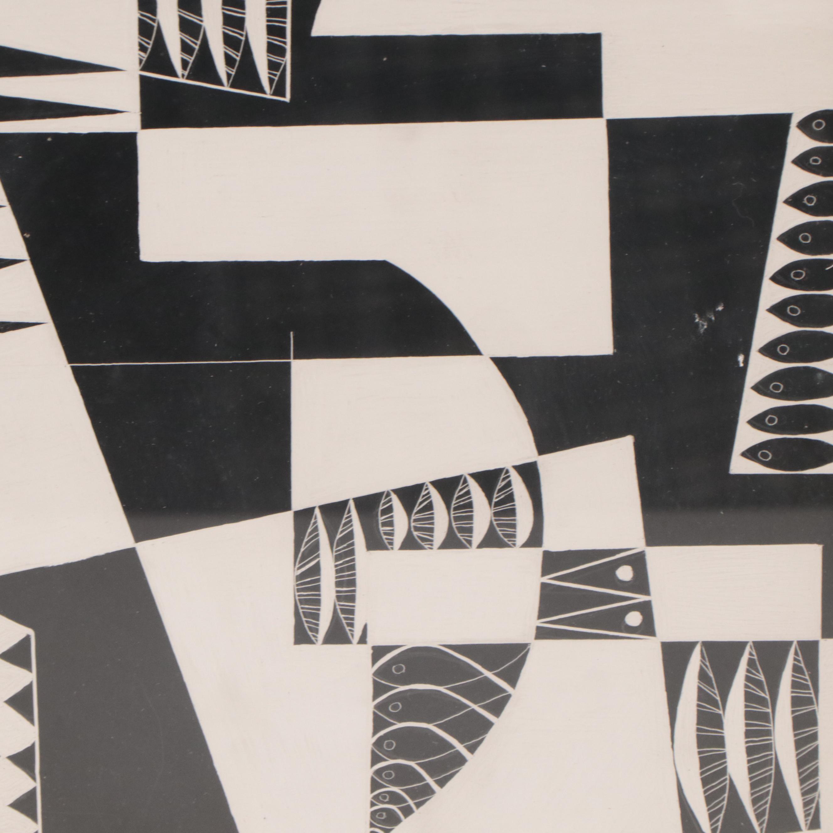 Post-Modern Abstract Lino-Block, Paintings