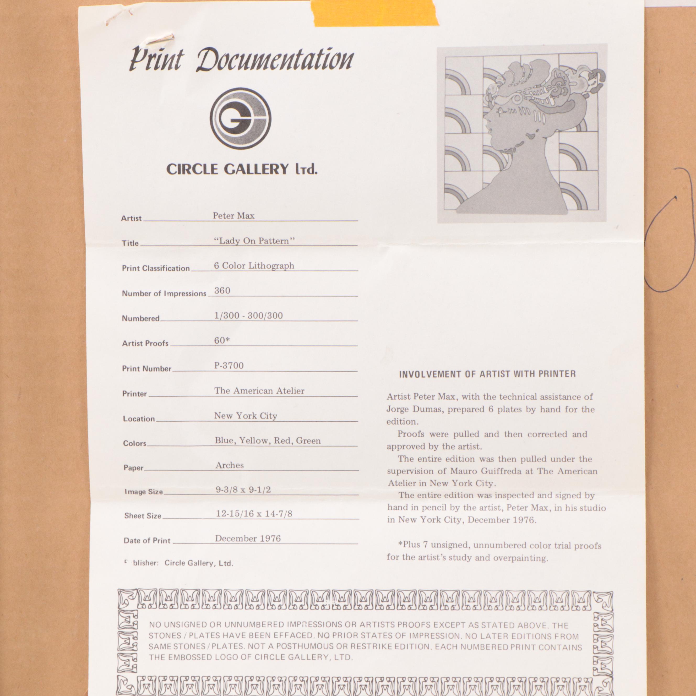 Peter Max Six-Color Lithograph "Lady on Pattern," 1976