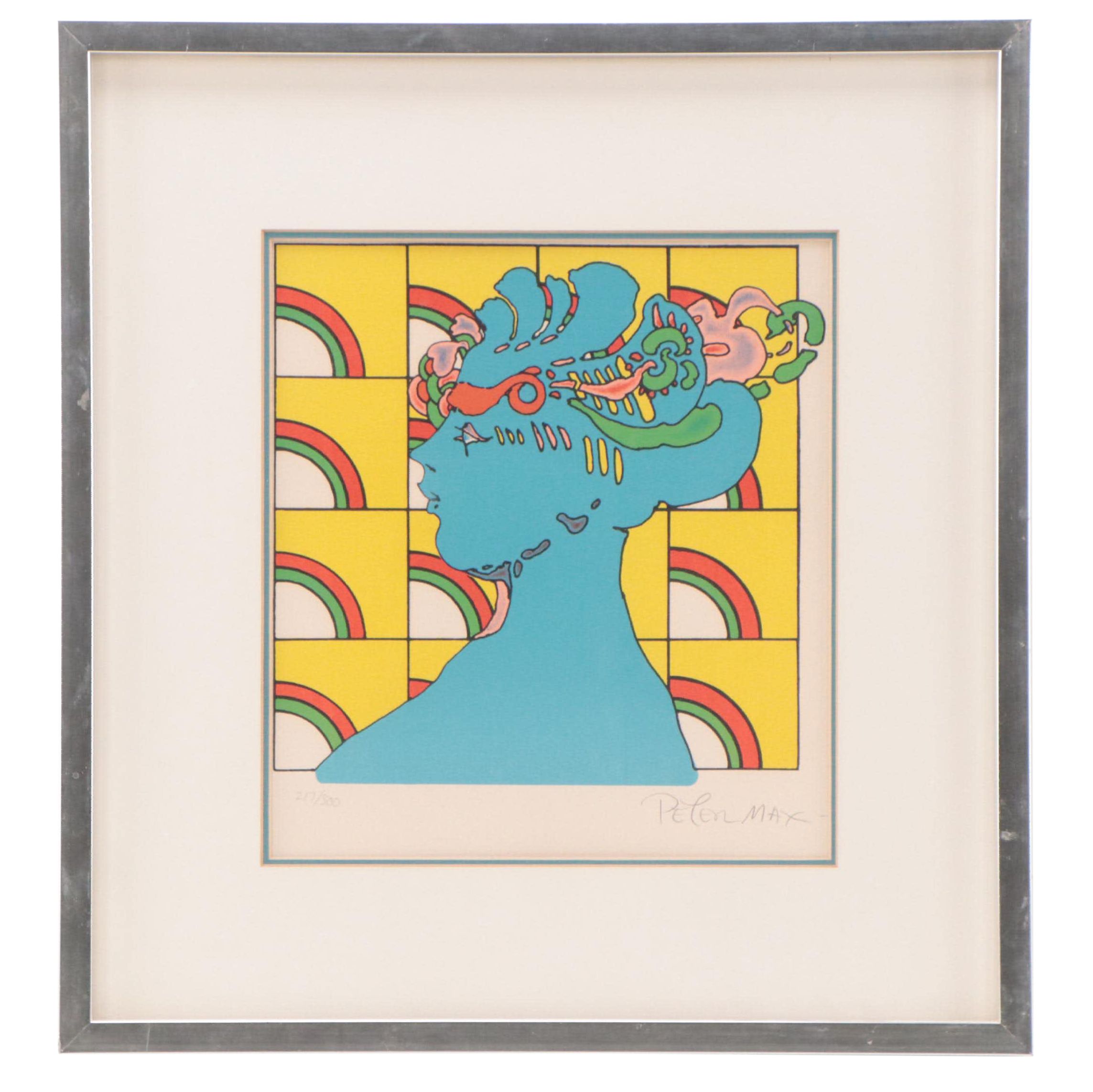 Peter Max Six-Color Lithograph "Lady on Pattern," 1976