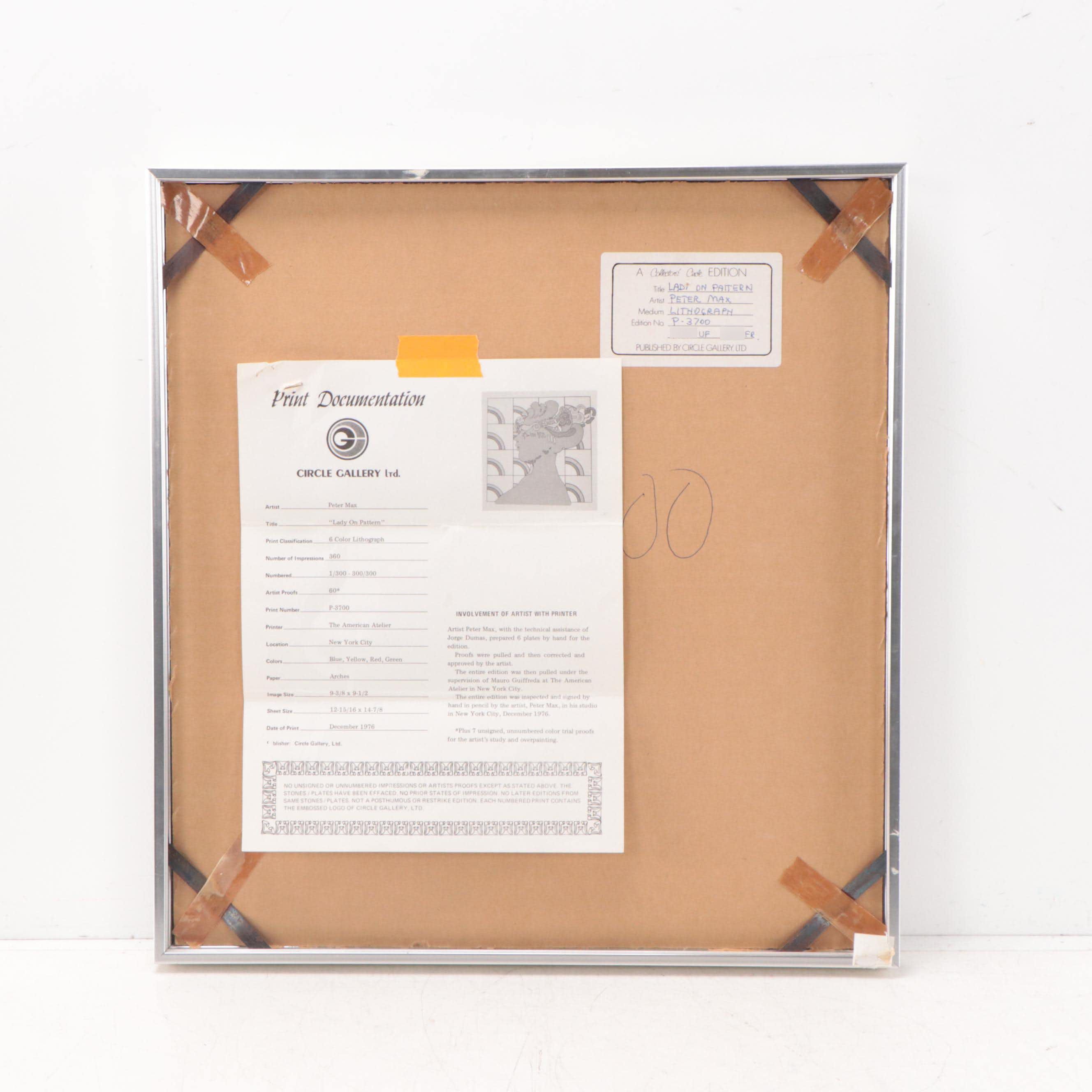 Peter Max Six-Color Lithograph "Lady on Pattern," 1976