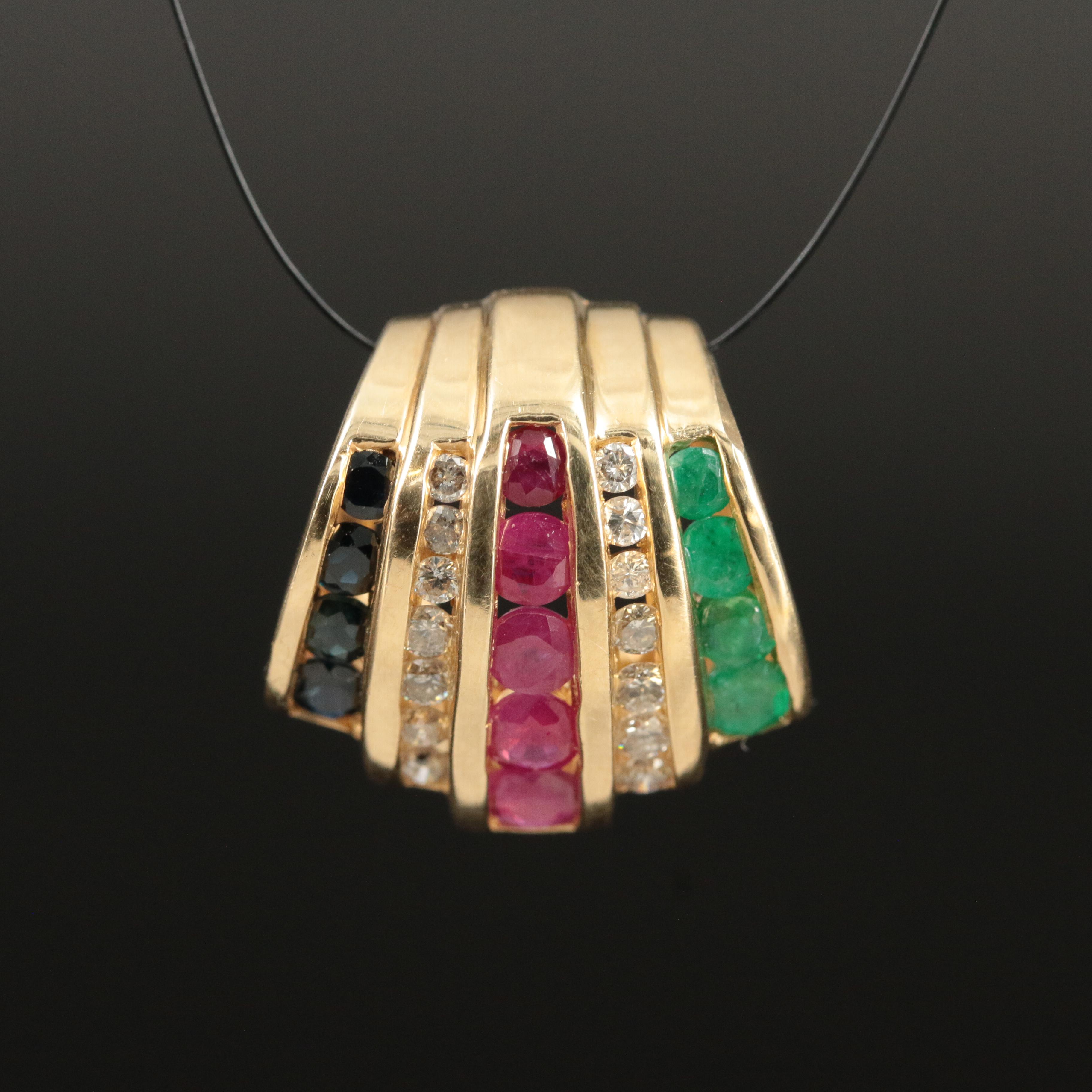 14K Ruby, Emerald, Sapphire and Diamond Slide Enhancer Pendant