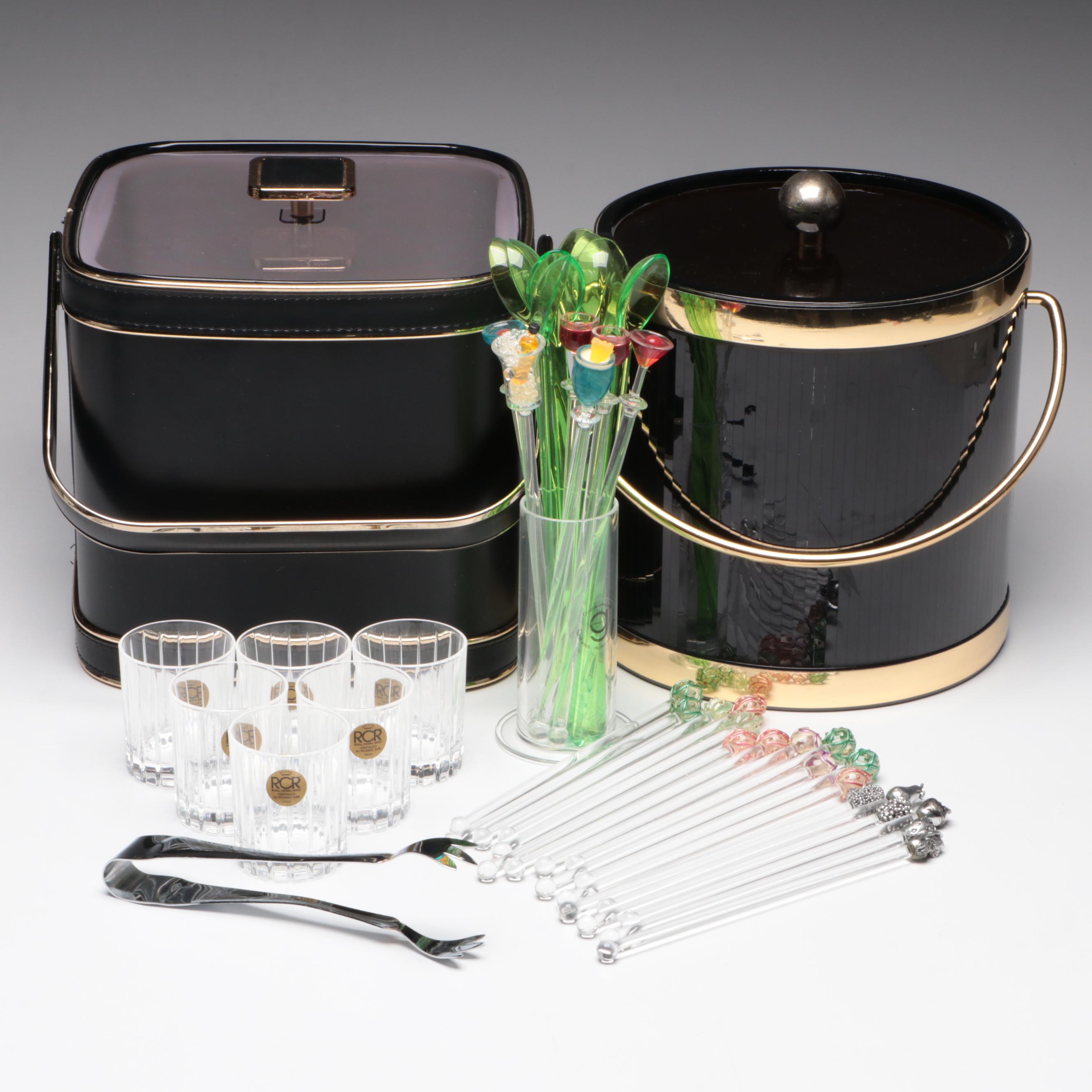 Royal Crystal Rock Italian Crystal Glasses with Ice Buckets and Bar Accessories