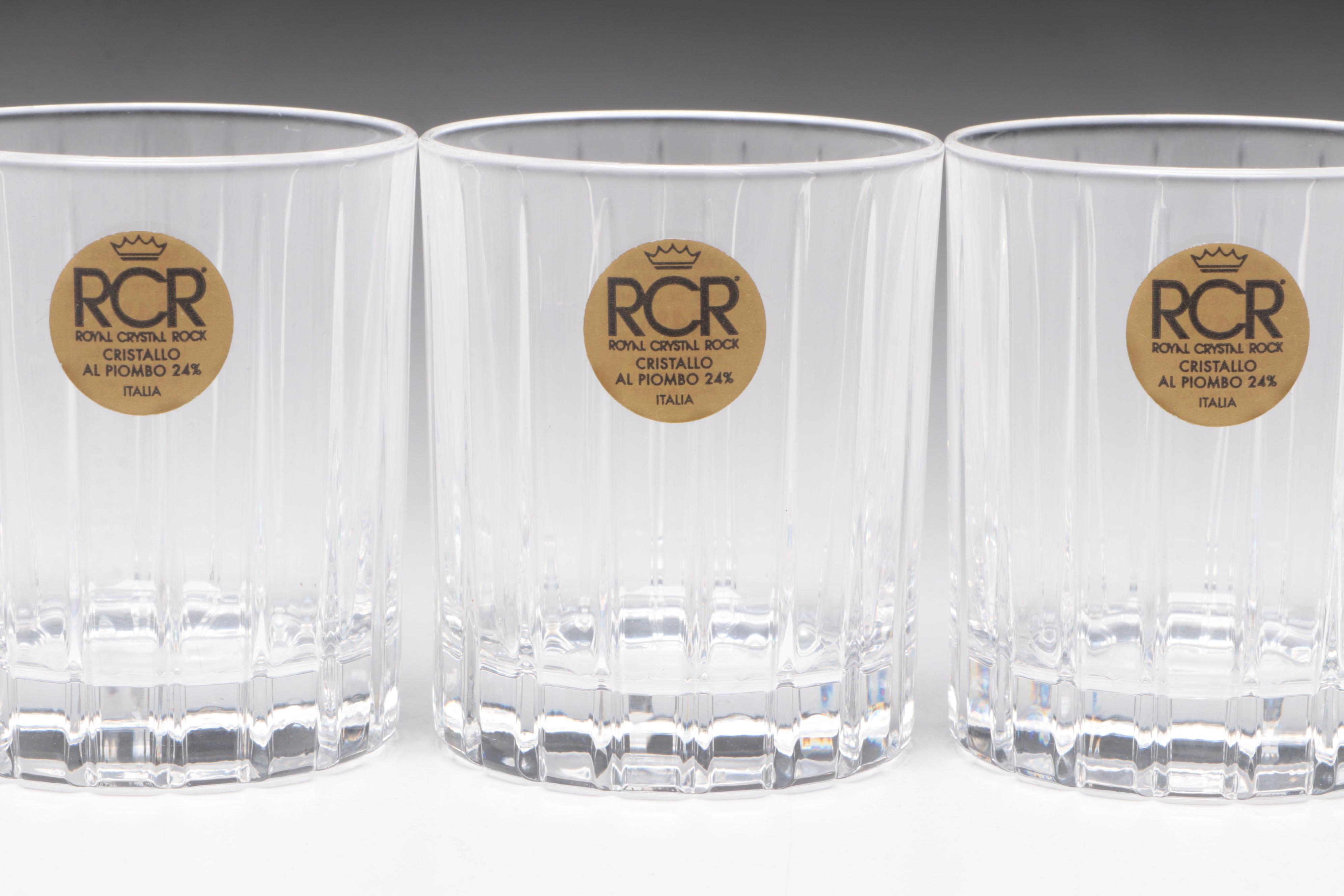 Royal Crystal Rock Italian Crystal Glasses with Ice Buckets and Bar Accessories