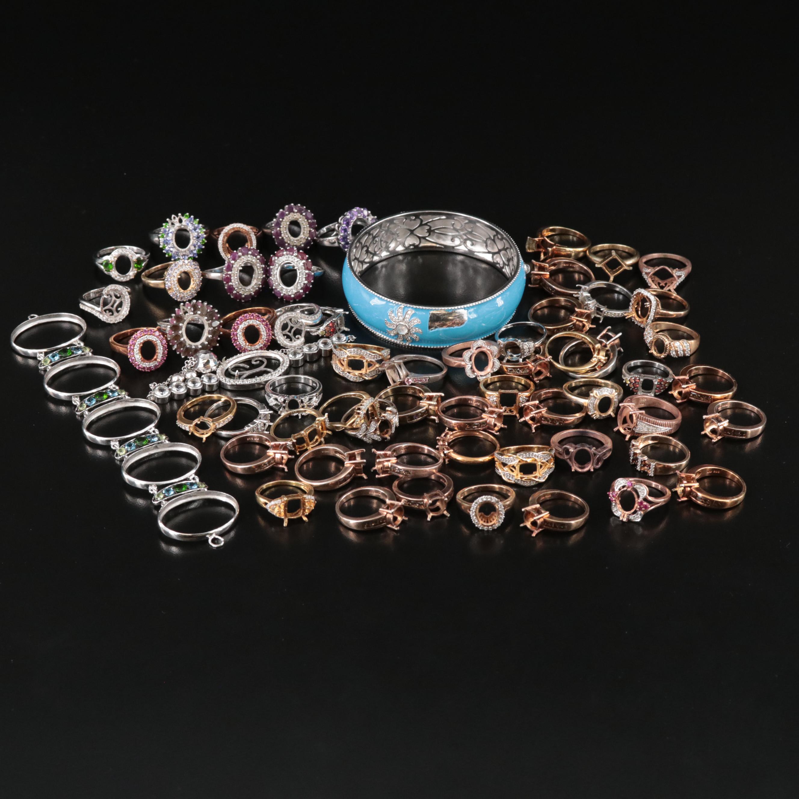 Sterling Scrap Lot Featuring Diamond, Cubic Zirconia and Fire Opal