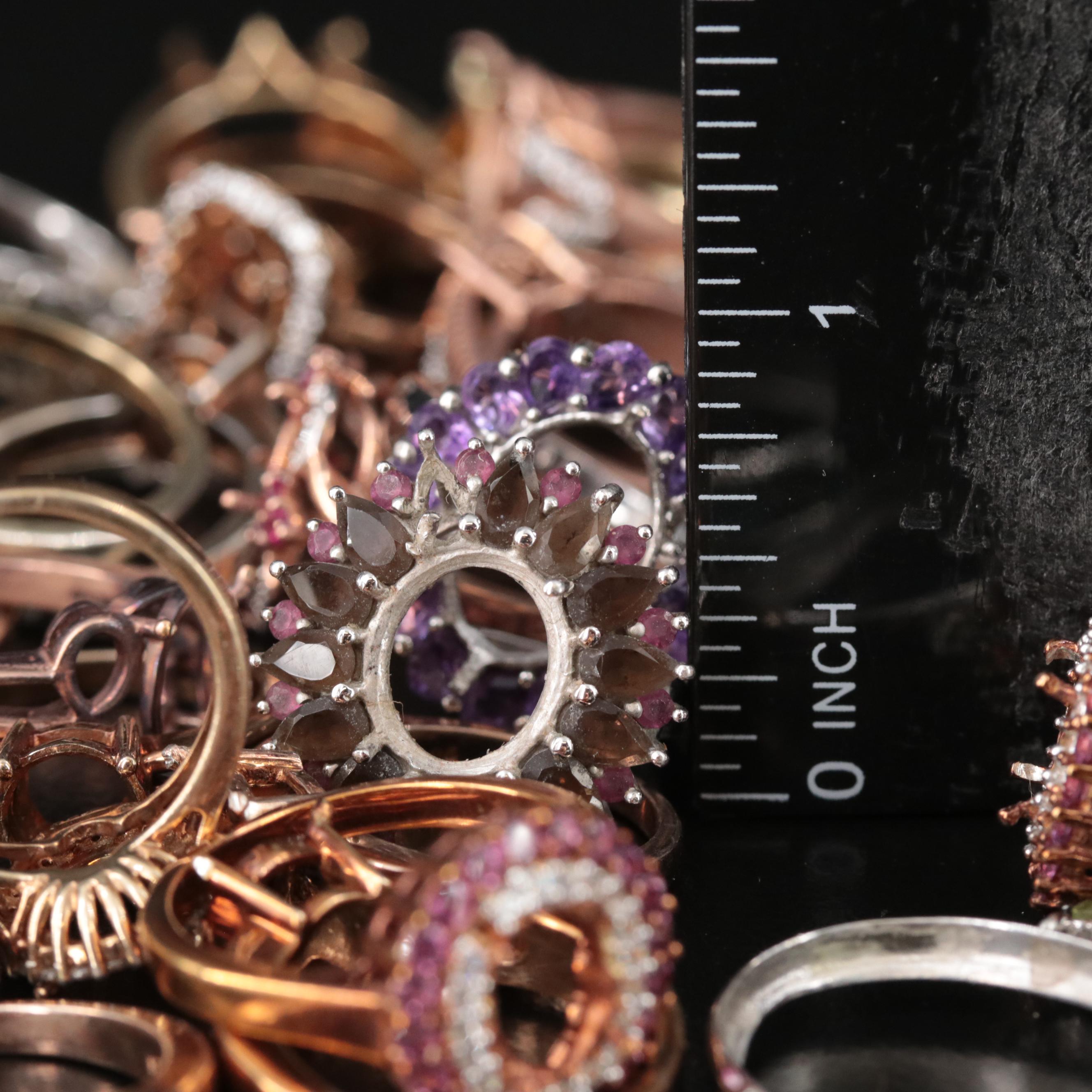 Sterling Scrap Lot Featuring Diamond, Cubic Zirconia and Fire Opal