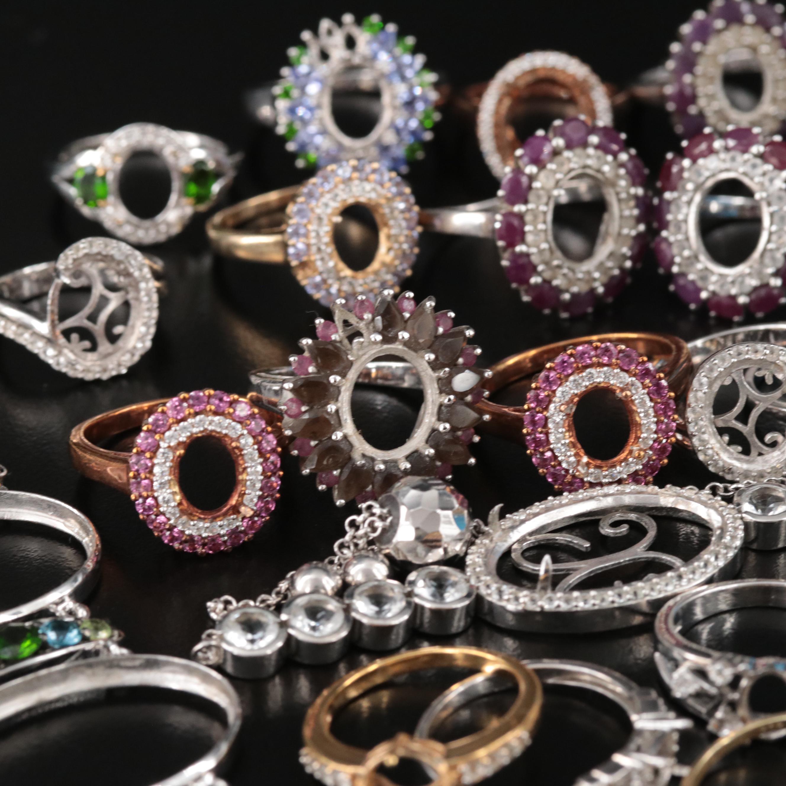 Sterling Scrap Lot Featuring Diamond, Cubic Zirconia and Fire Opal