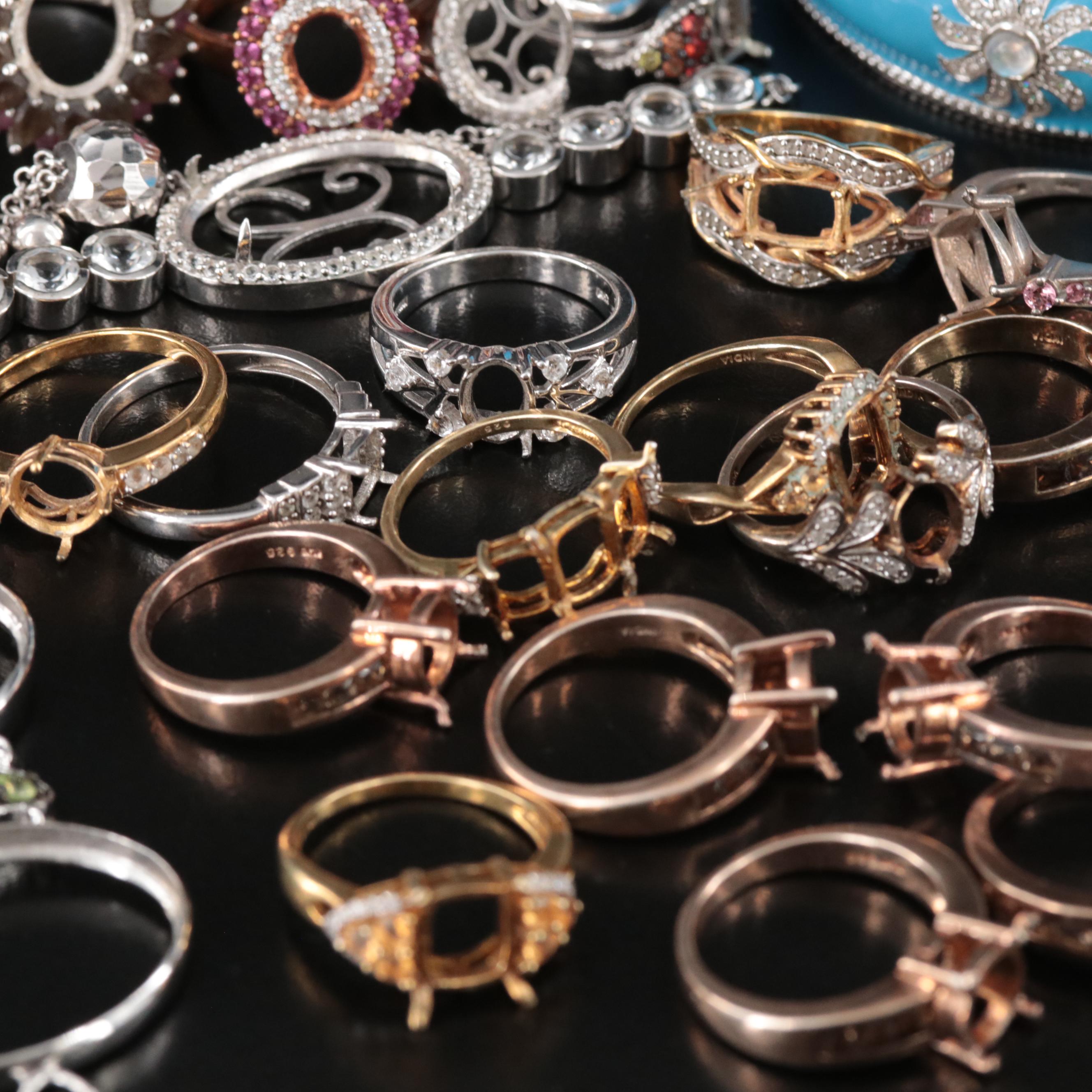 Sterling Scrap Lot Featuring Diamond, Cubic Zirconia and Fire Opal